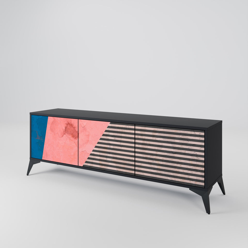 GLAMOROUS STRIPE Móvel de TV com 3 Portas em Acabamento Preto