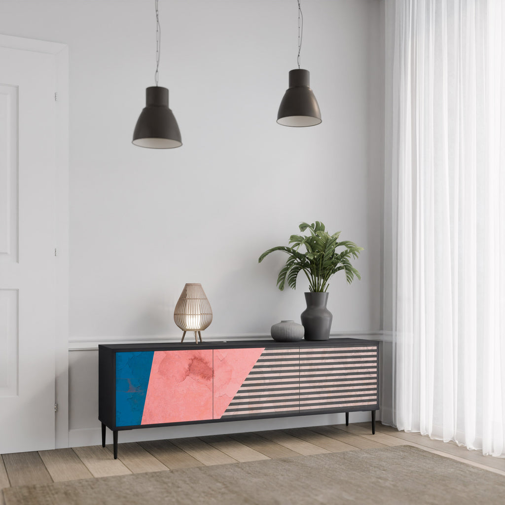 GLAMOROUS STRIPE Móvel de TV com 3 Portas em Acabamento Preto