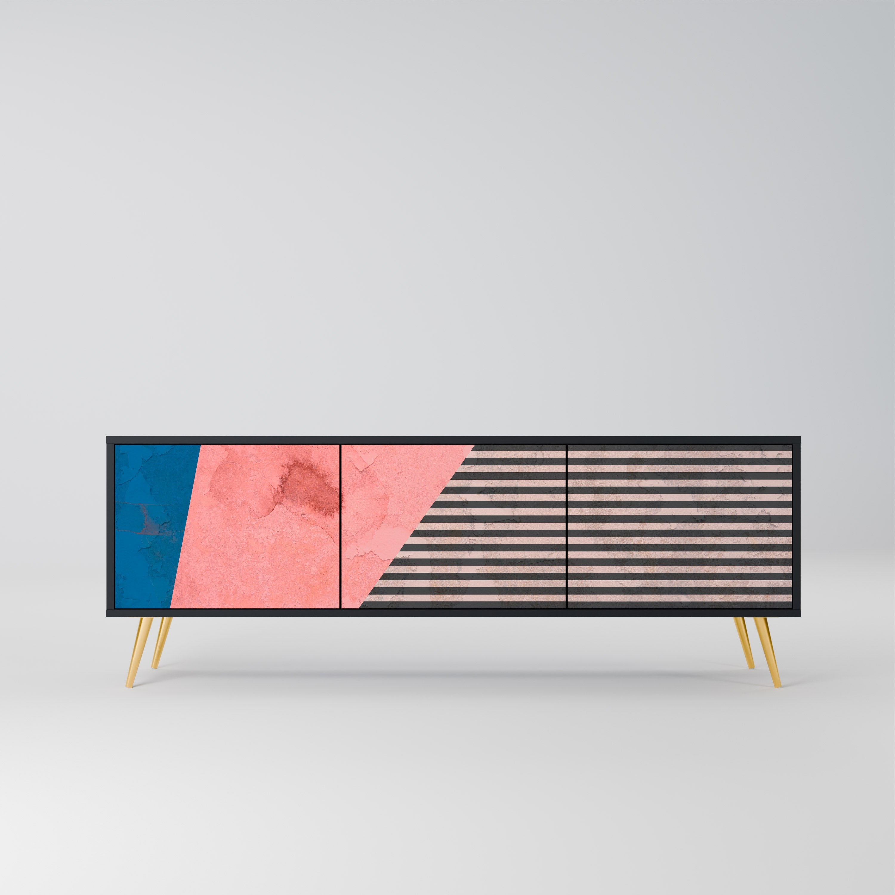 GLAMOROUS STRIPE Móvel de TV com 3 Portas em Acabamento Preto