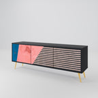 GLAMOROUS STRIPE Móvel de TV com 3 Portas em Acabamento Preto