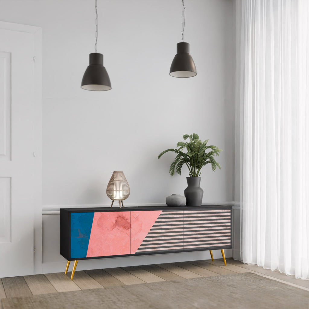 GLAMOROUS STRIPE Móvel de TV com 3 Portas em Acabamento Preto
