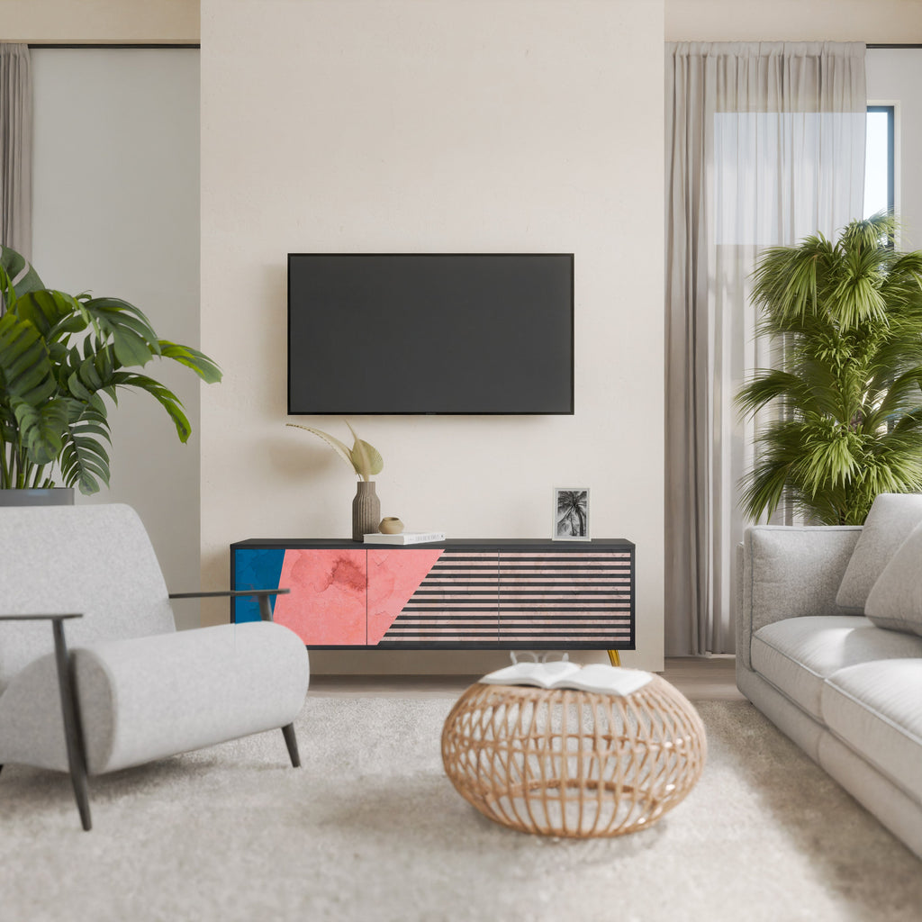 GLAMOROUS STRIPE Móvel de TV com 3 Portas em Acabamento Preto