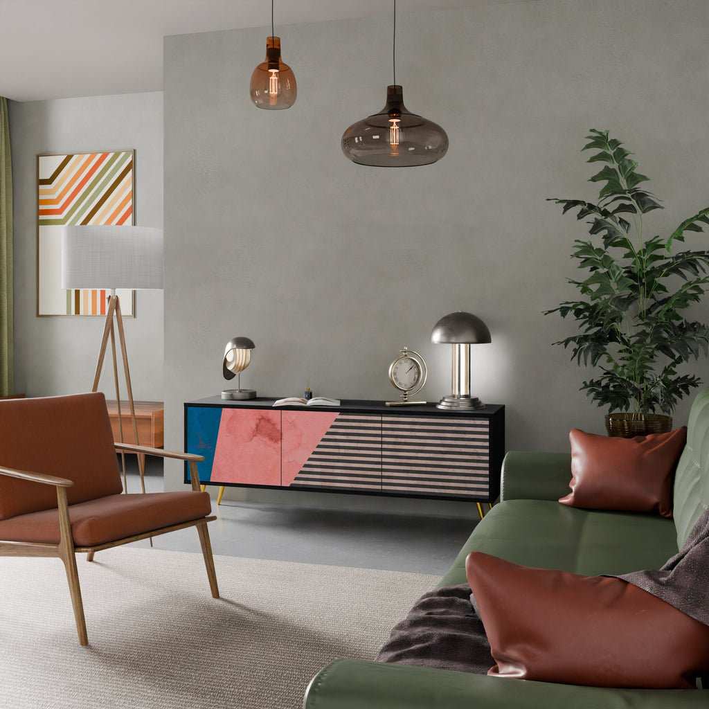 GLAMOROUS STRIPE Móvel de TV com 3 Portas em Acabamento Preto