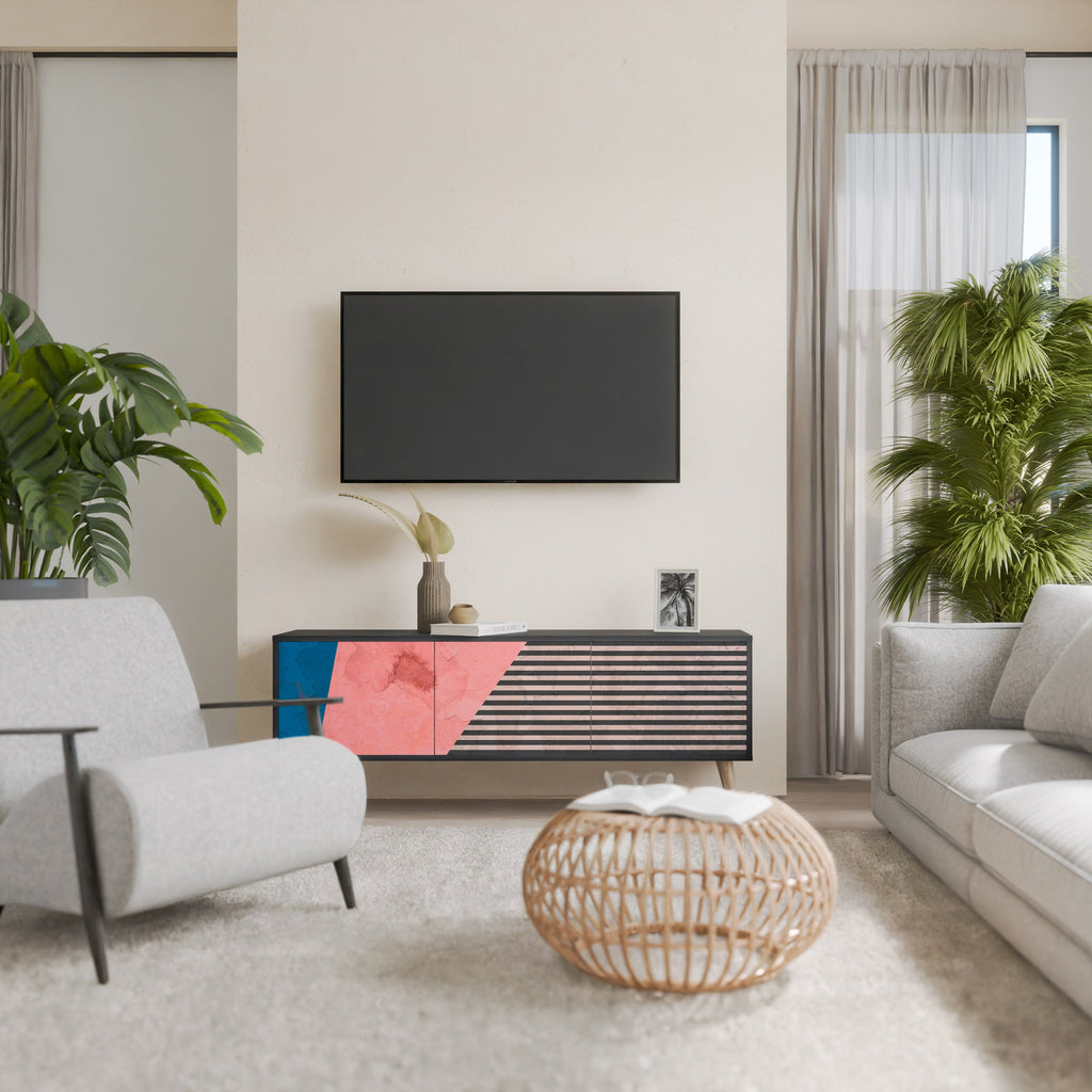 GLAMOROUS STRIPE Móvel de TV com 3 Portas em Acabamento Preto