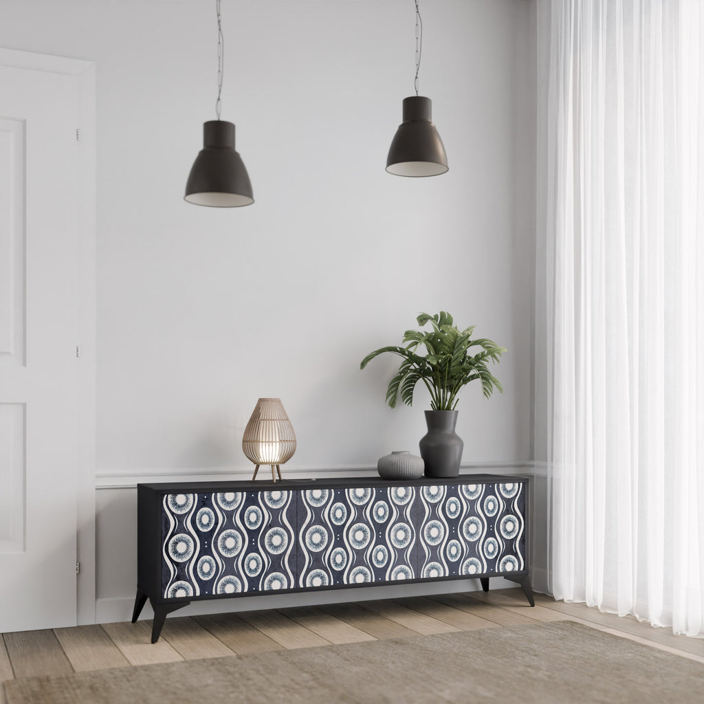 GRAPHITE EYES Móvel de TV com 3 Portas em Acabamento Preto