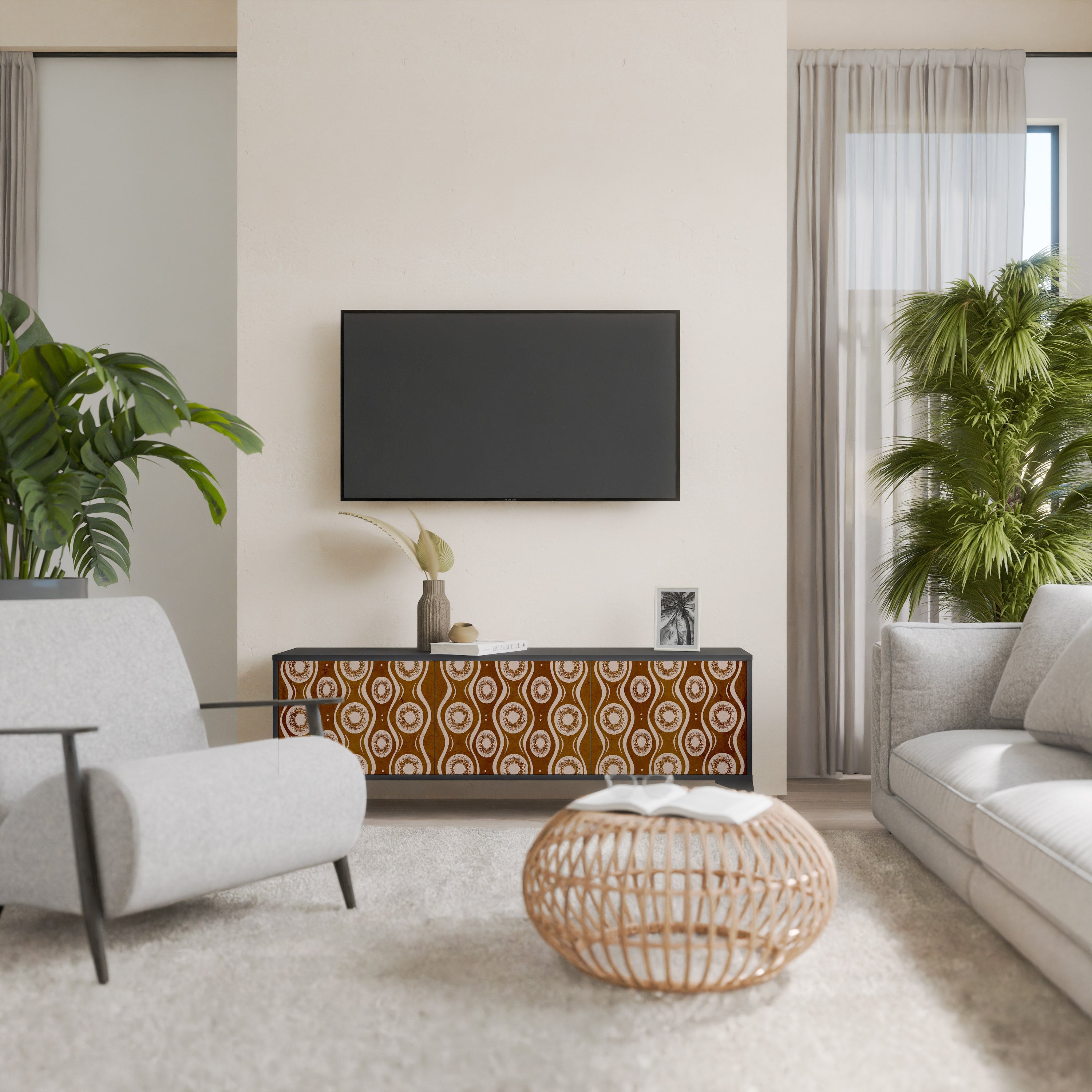 BROWN EYES Móvel de TV com 3 Portas em Acabamento Preto