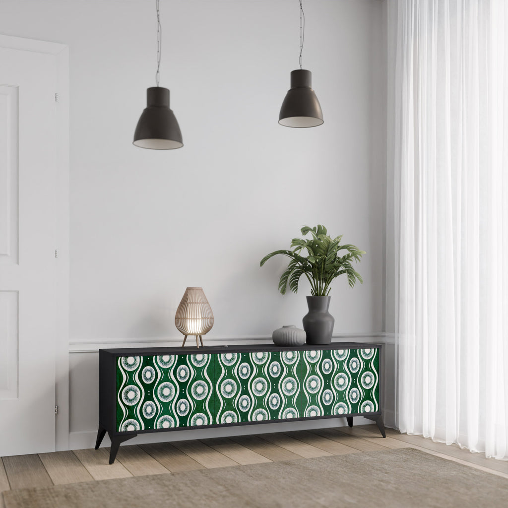 GREEN EYES Móvel de TV com 3 Portas em Acabamento Preto