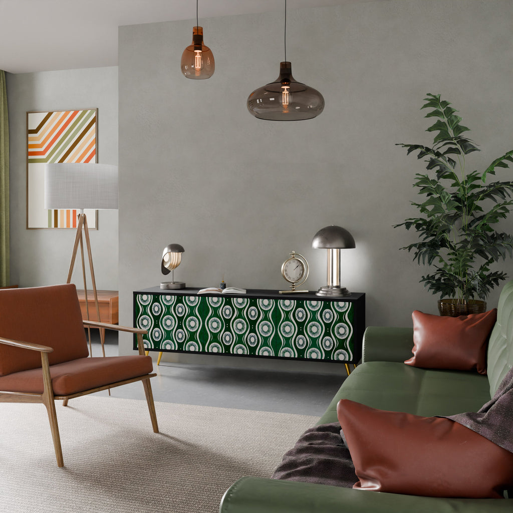 GREEN EYES Móvel de TV com 3 Portas em Acabamento Preto