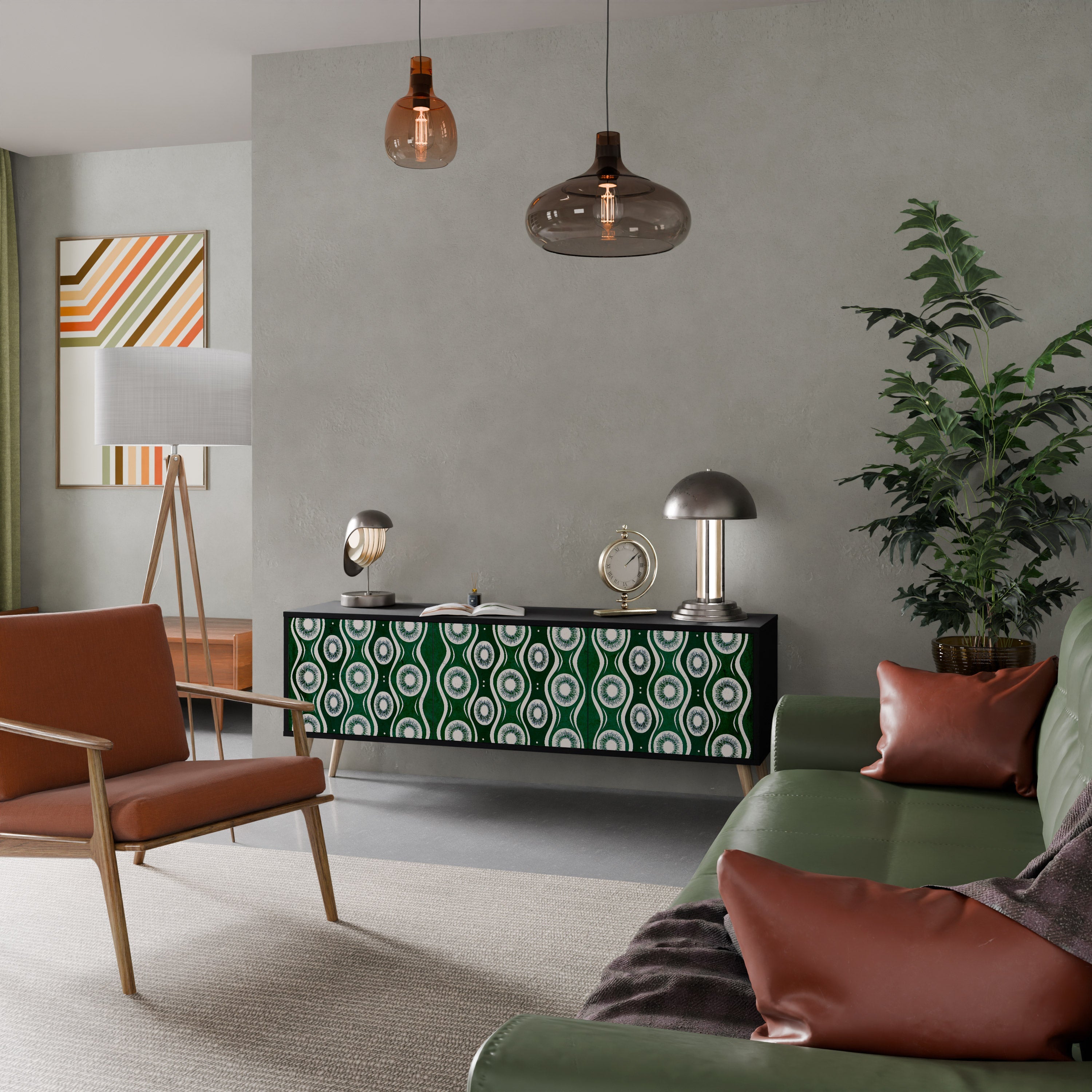 GREEN EYES Móvel de TV com 3 Portas em Acabamento Preto