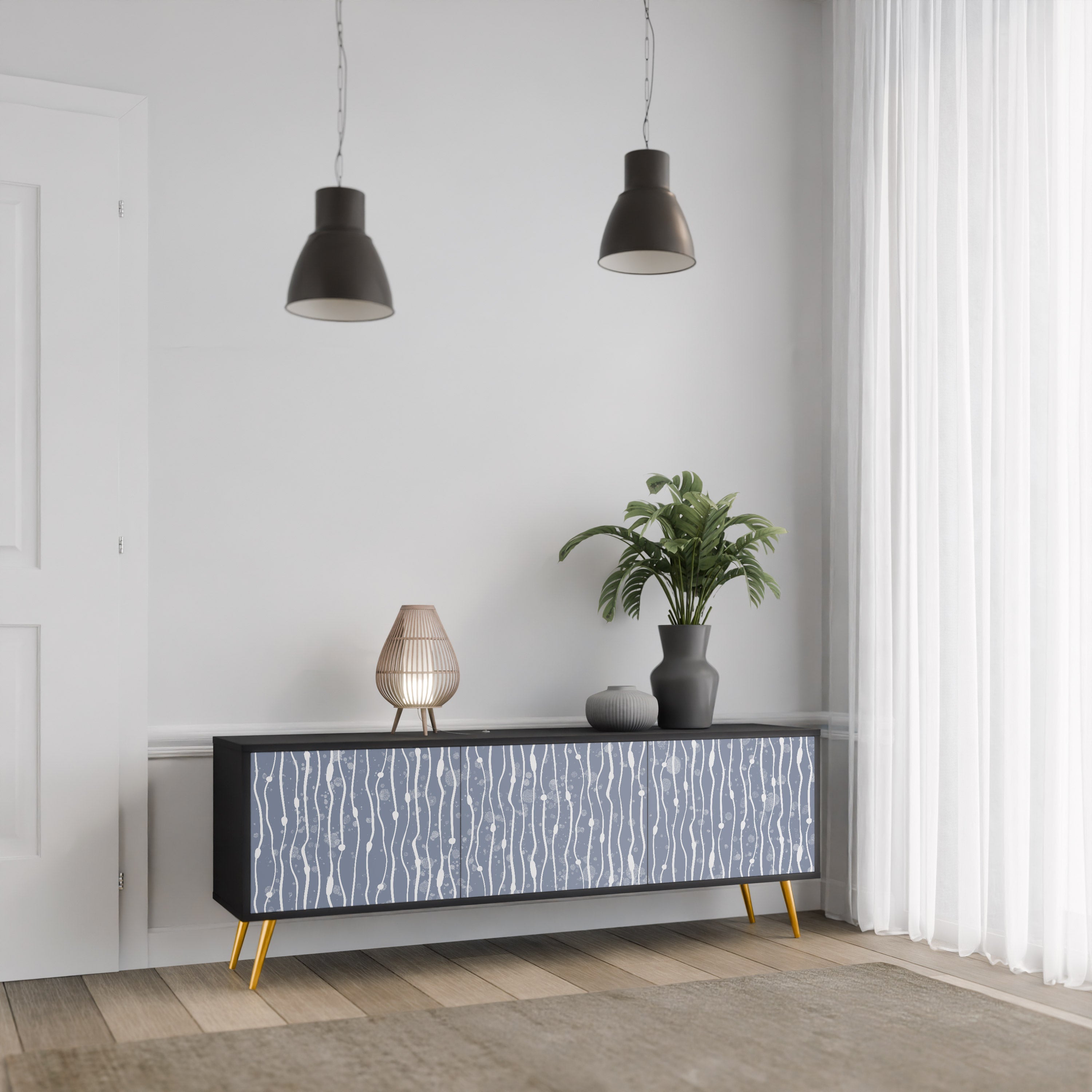 GRAPHITE RAIN 3-Door TV Stand in Black Finish