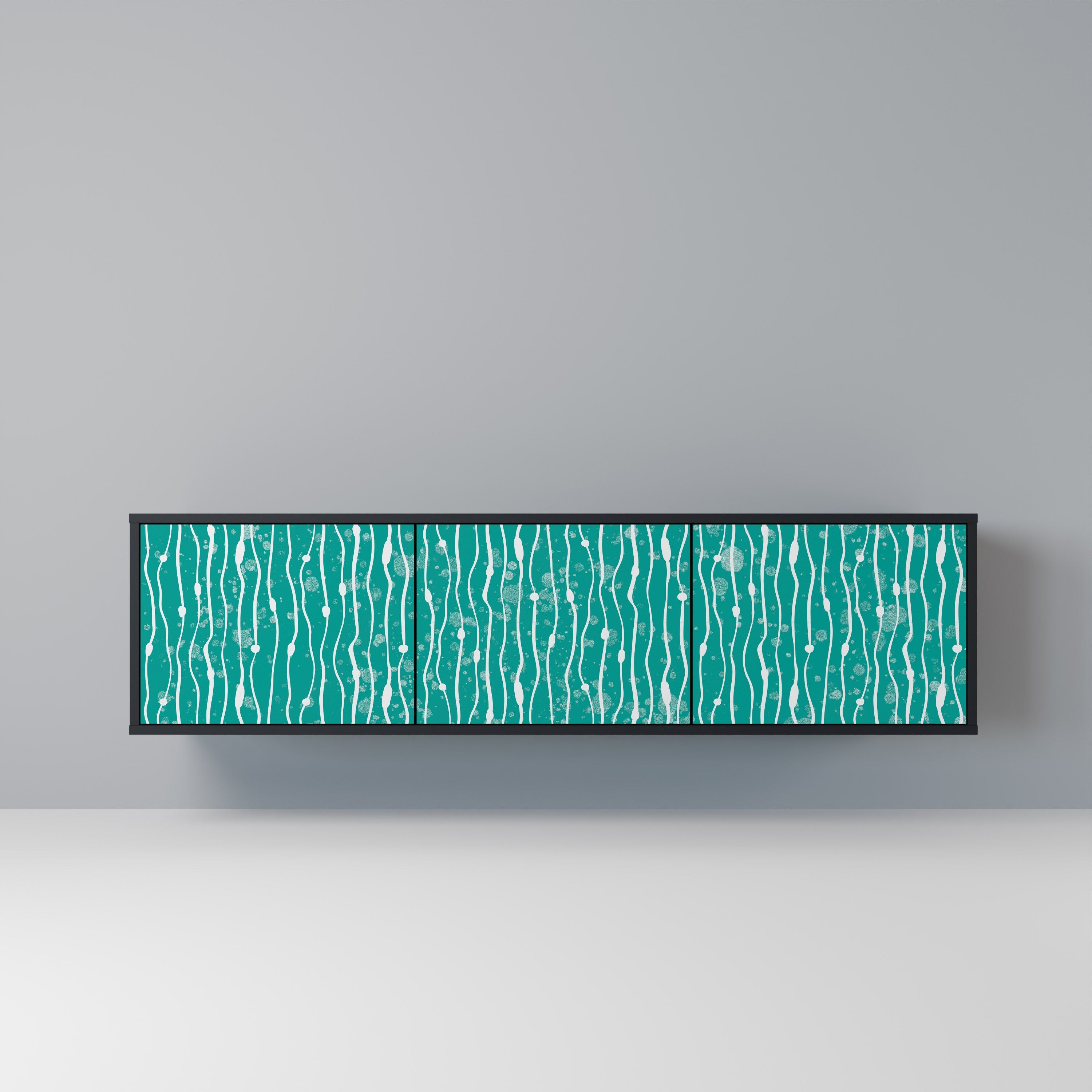 TURQUOISE RAIN Móvel de TV com 3 Portas em Acabamento Preto