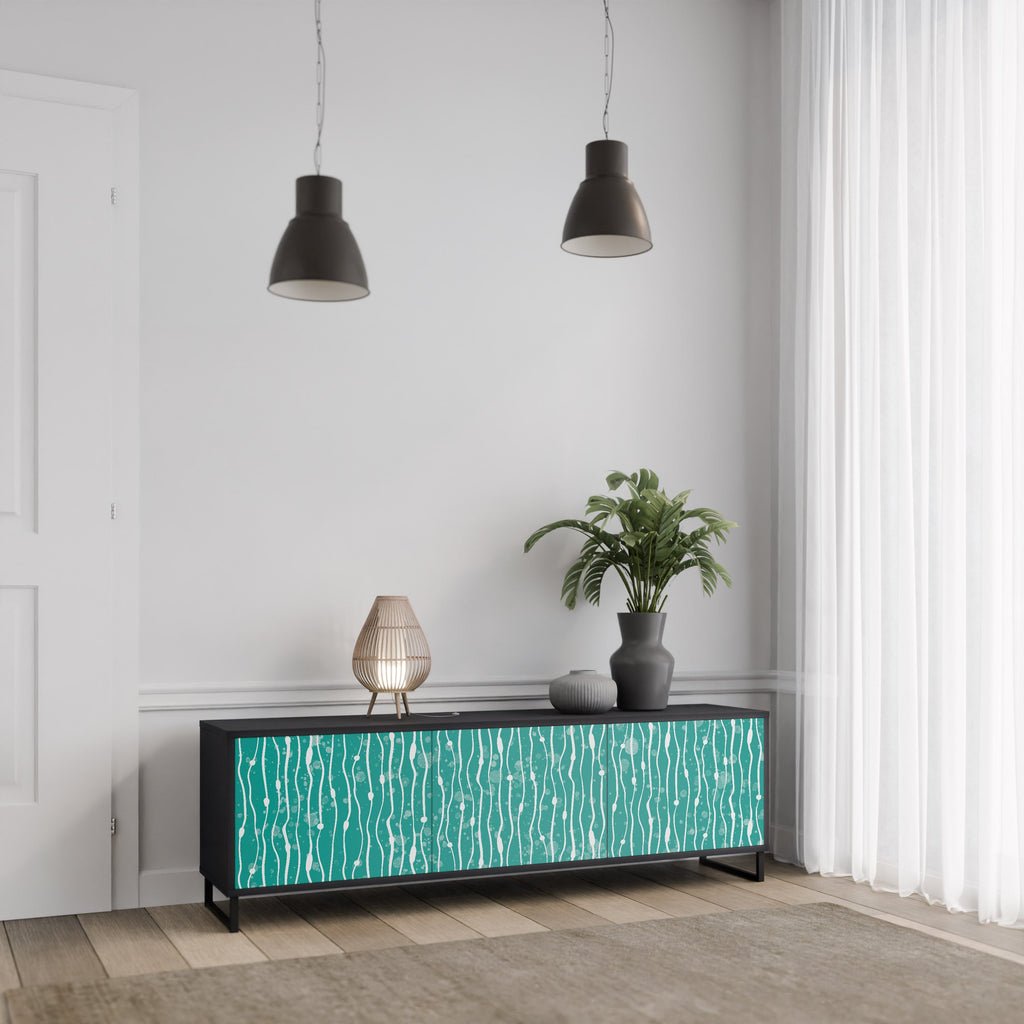 TURQUOISE RAIN Móvel de TV com 3 Portas em Acabamento Preto