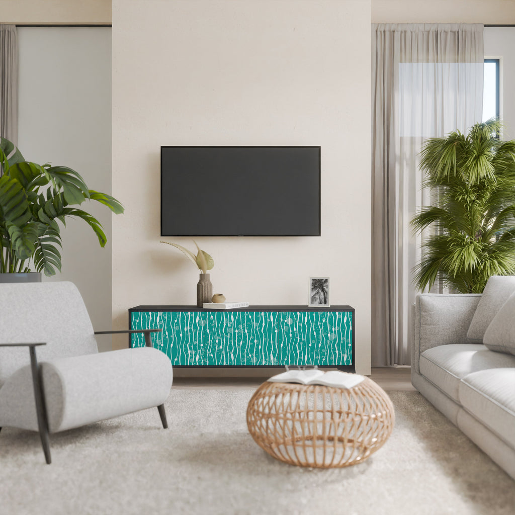 TURQUOISE RAIN Móvel de TV com 3 Portas em Acabamento Preto