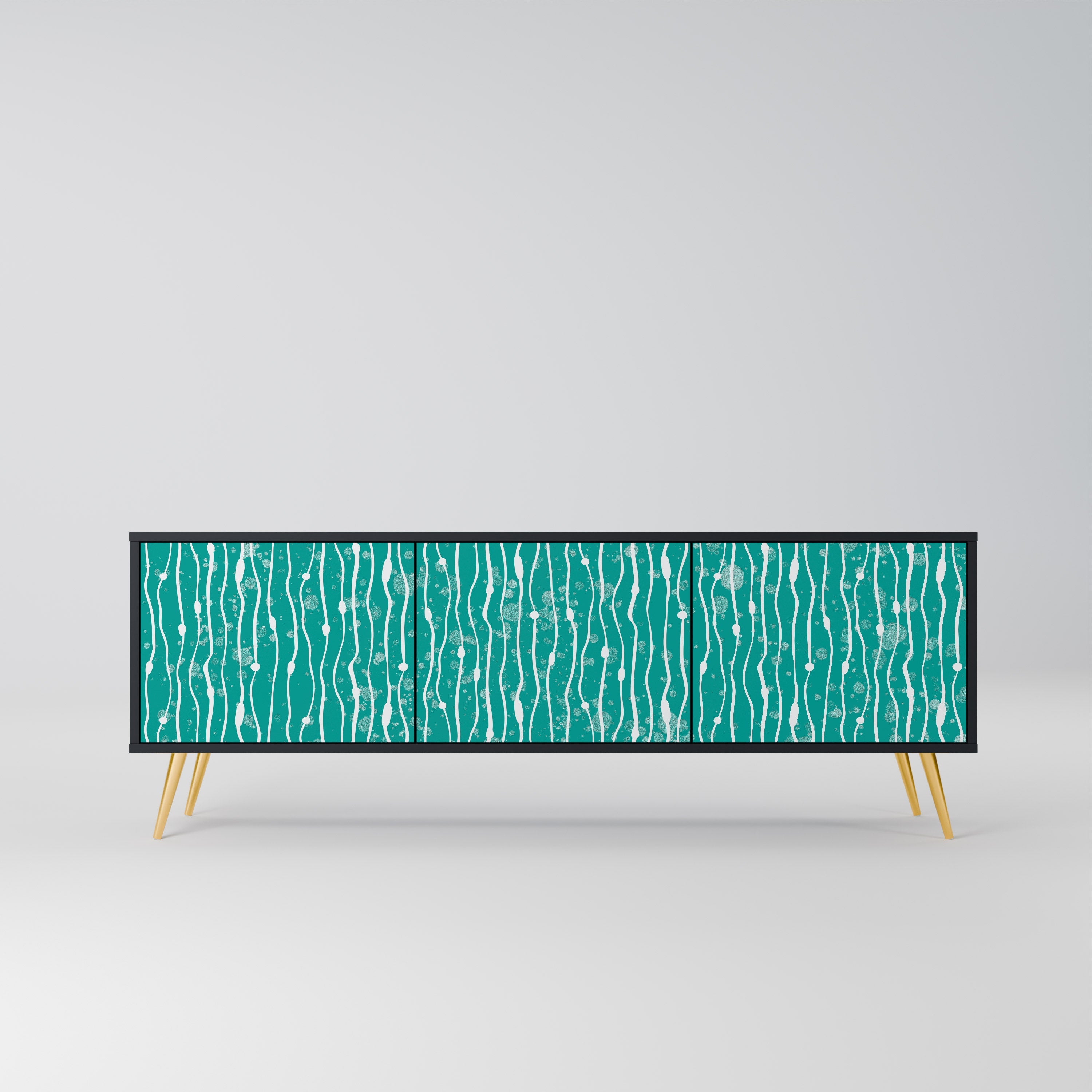 TURQUOISE RAIN Móvel de TV com 3 Portas em Acabamento Preto