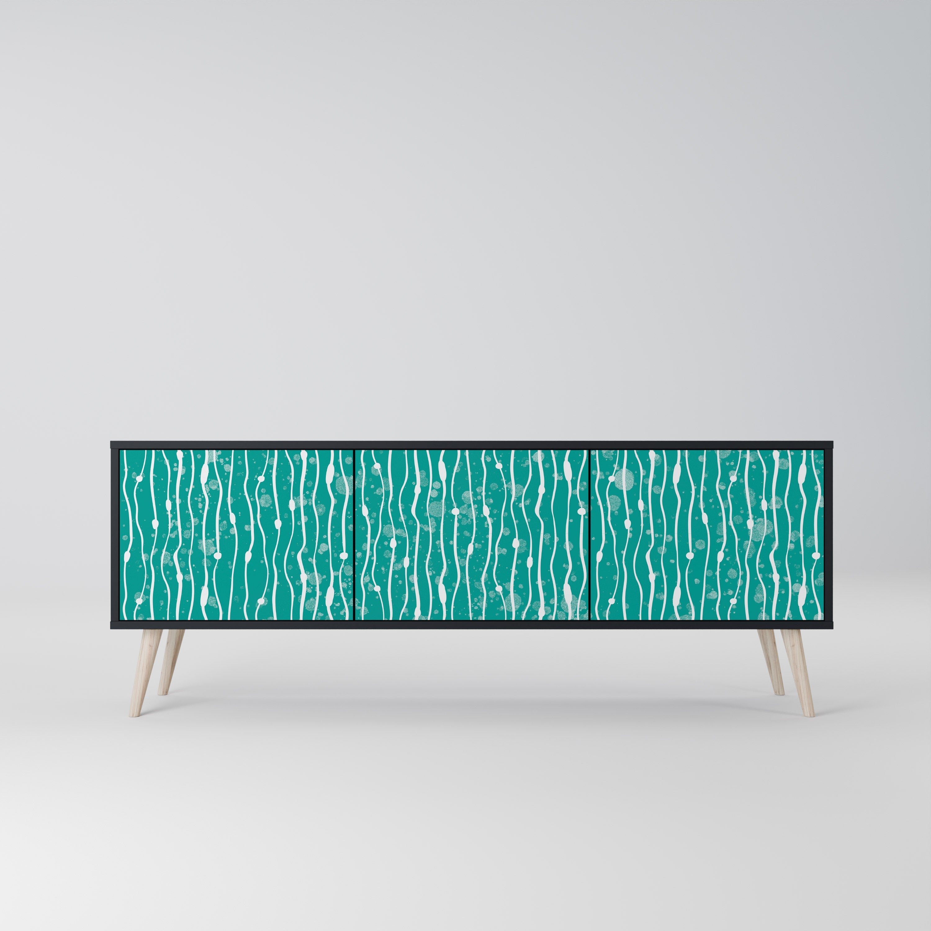 TURQUOISE RAIN Móvel de TV com 3 Portas em Acabamento Preto