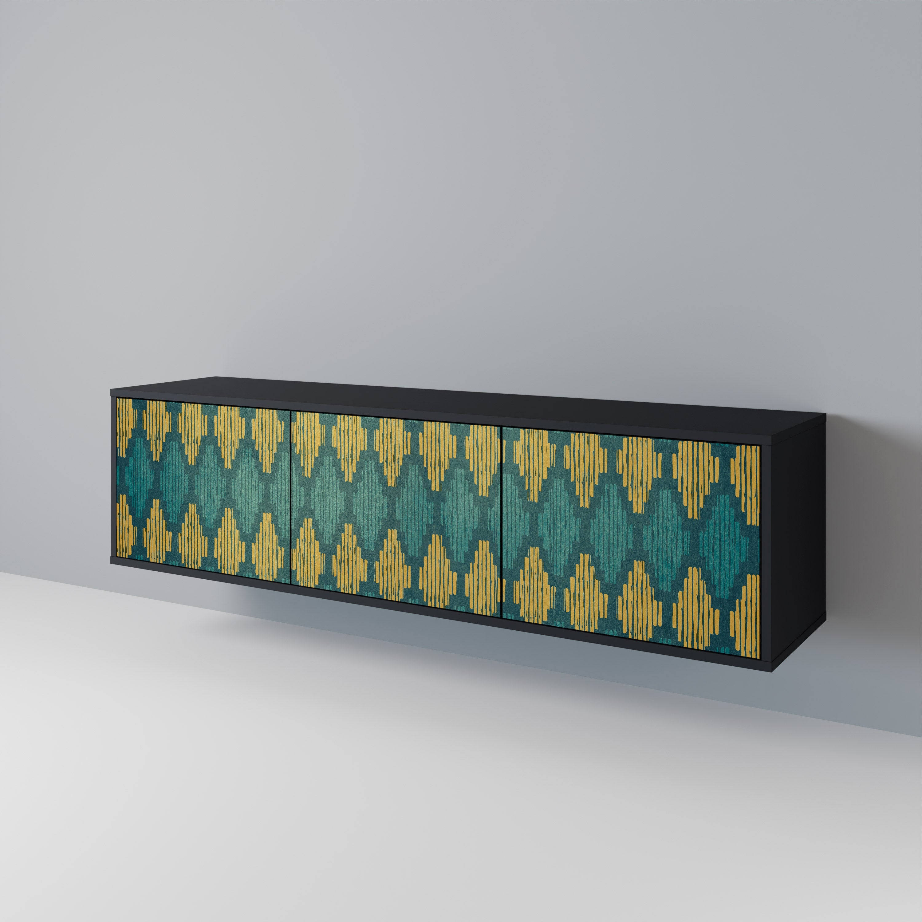 POLYGONS Móvel de TV com 3 Portas em Acabamento Preto