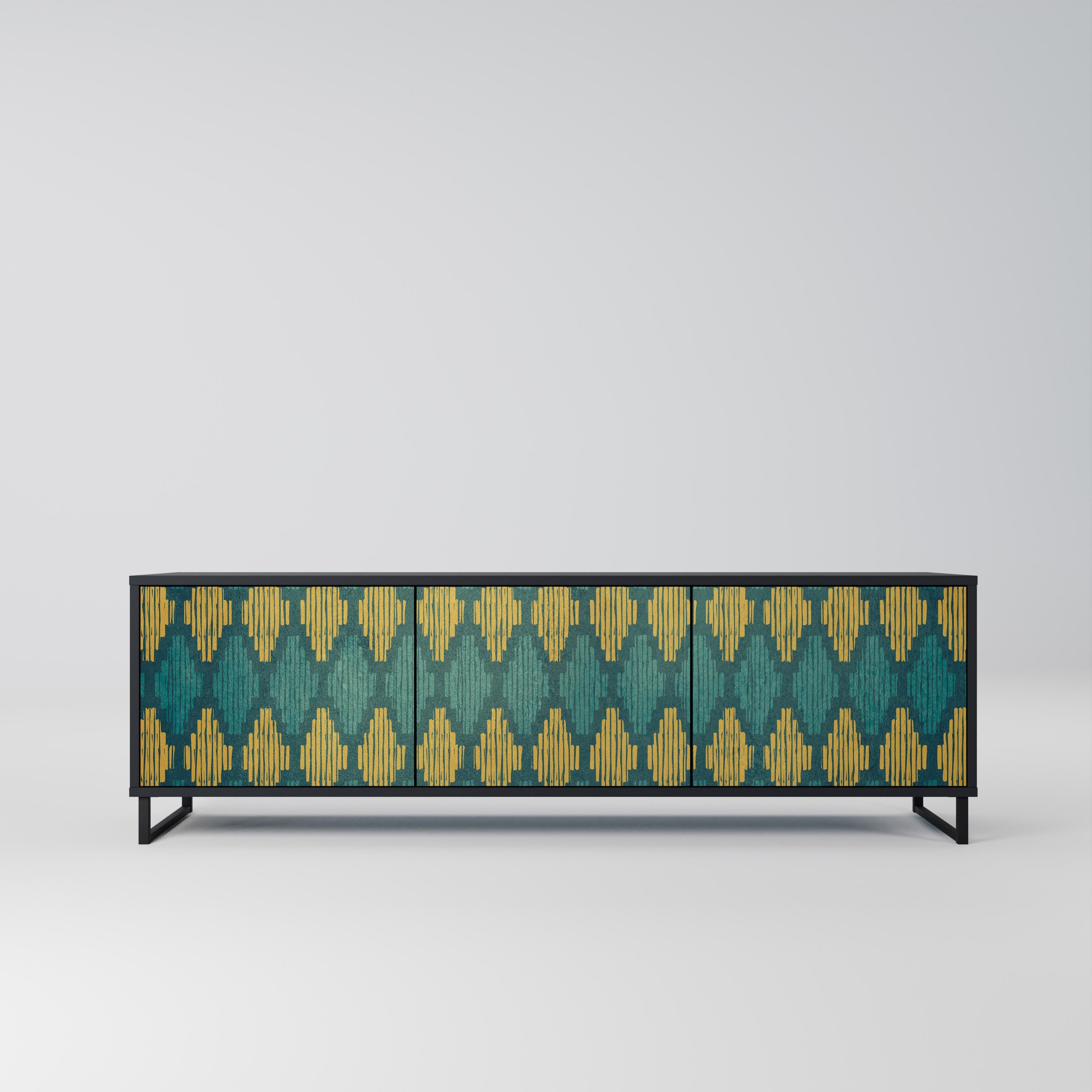 POLYGONS Móvel de TV com 3 Portas em Acabamento Preto