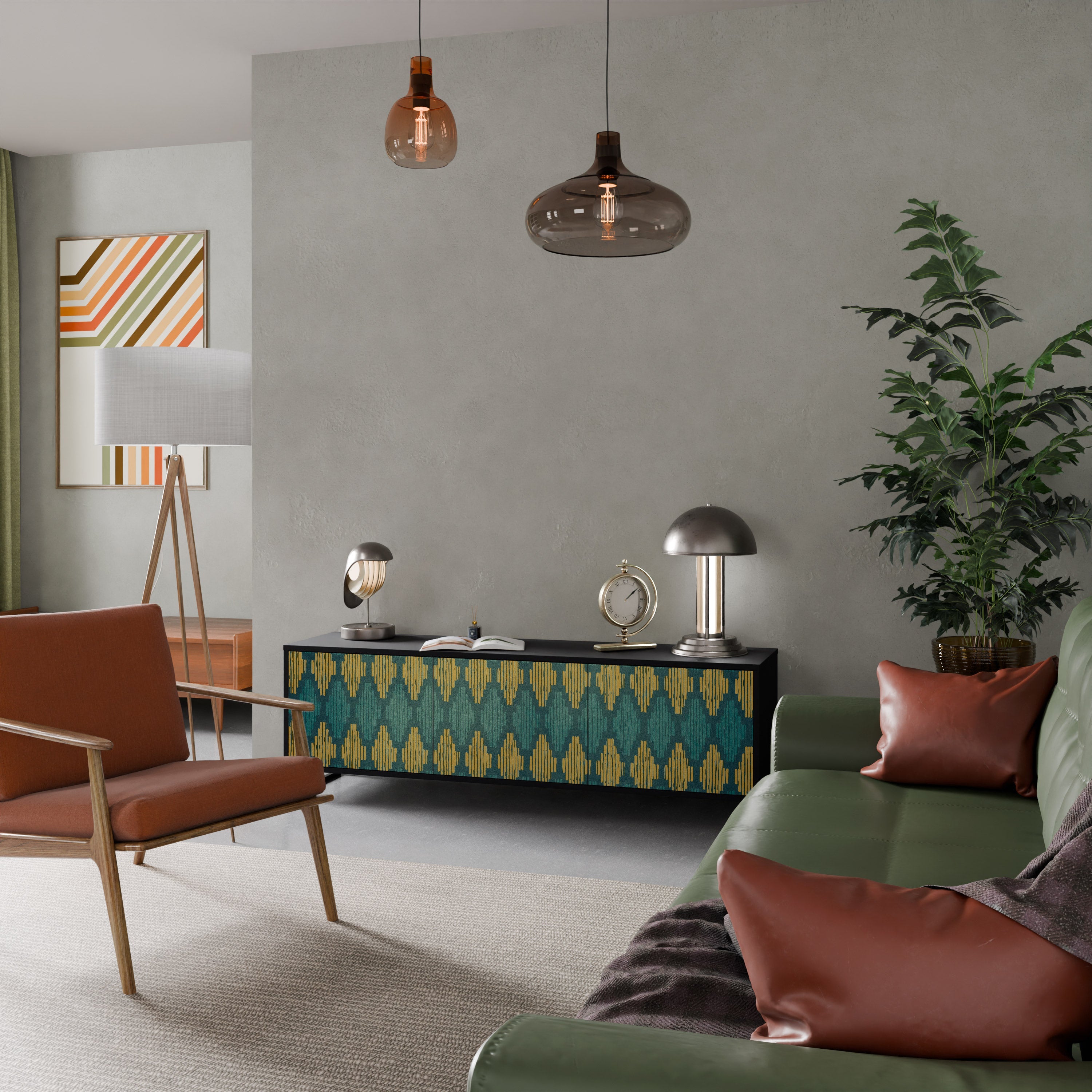 POLYGONS Móvel de TV com 3 Portas em Acabamento Preto