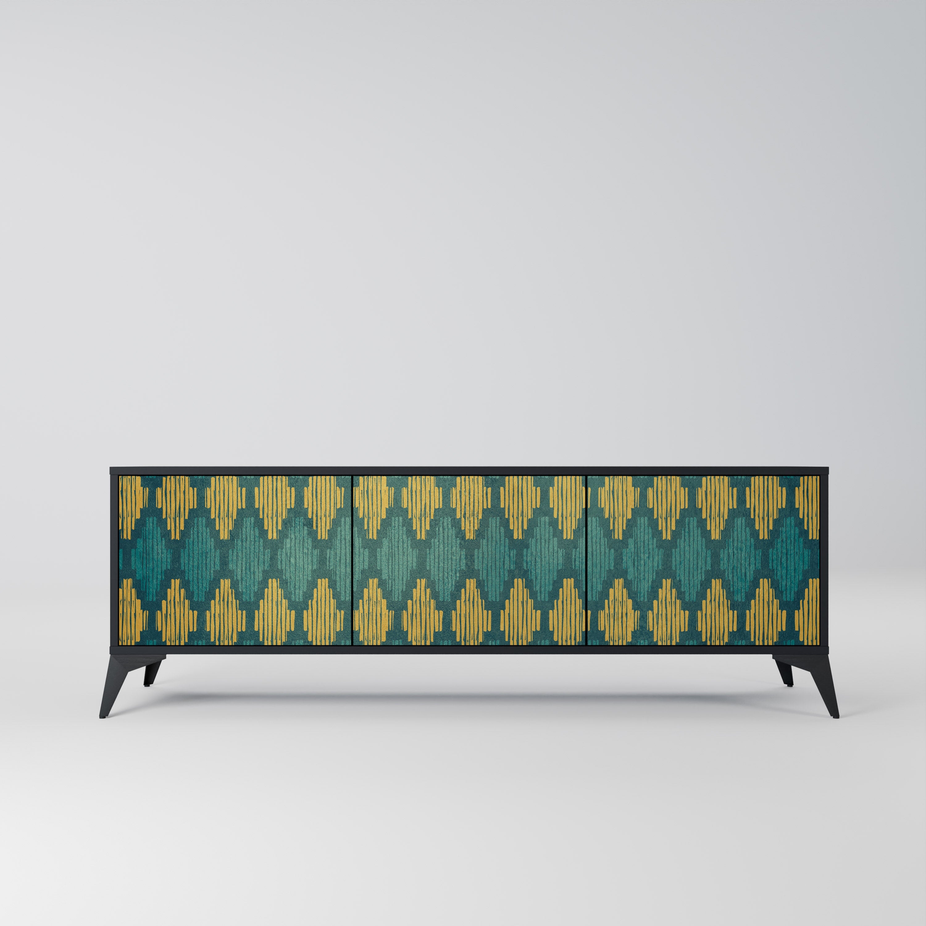 POLYGONS Móvel de TV com 3 Portas em Acabamento Preto