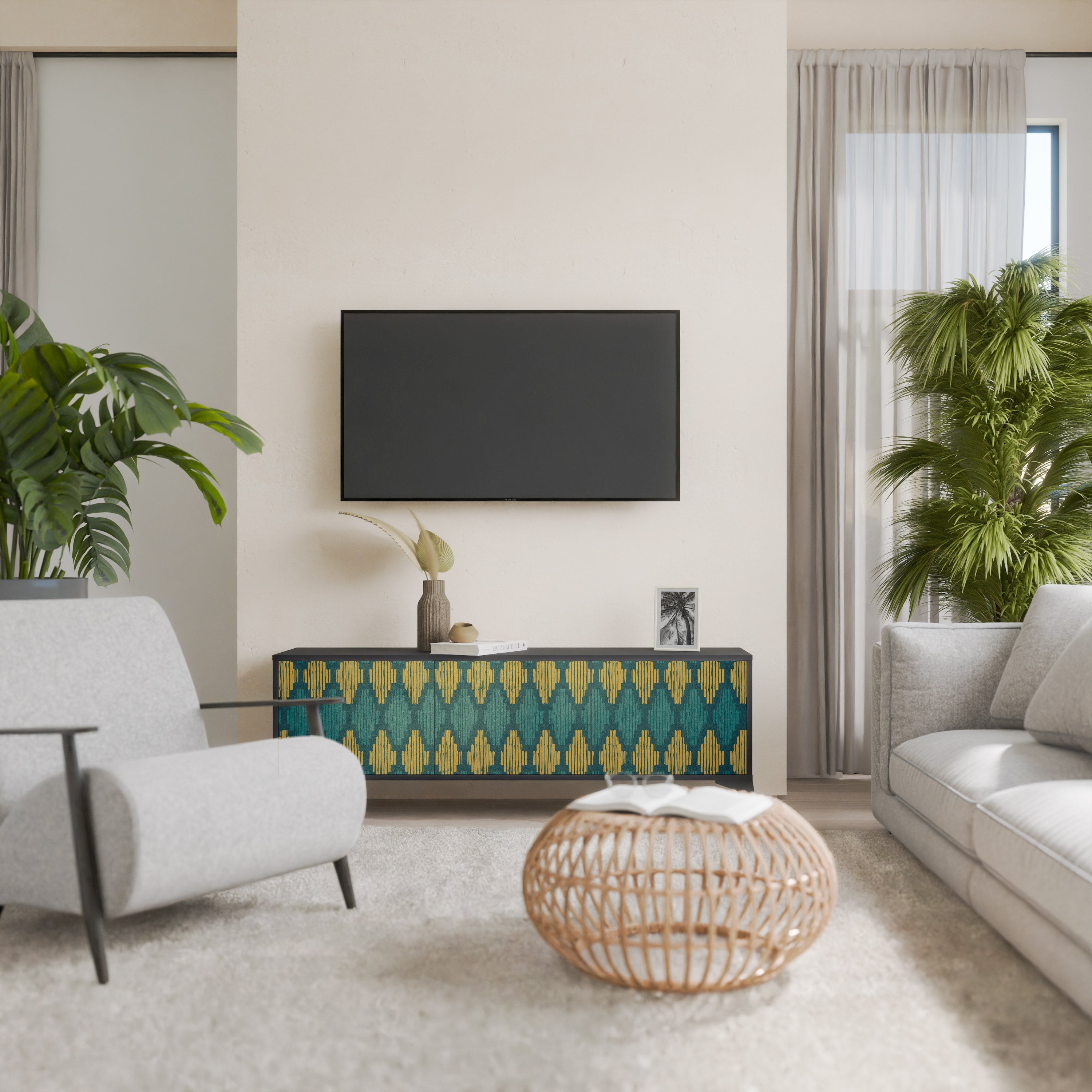 POLYGONS Móvel de TV com 3 Portas em Acabamento Preto