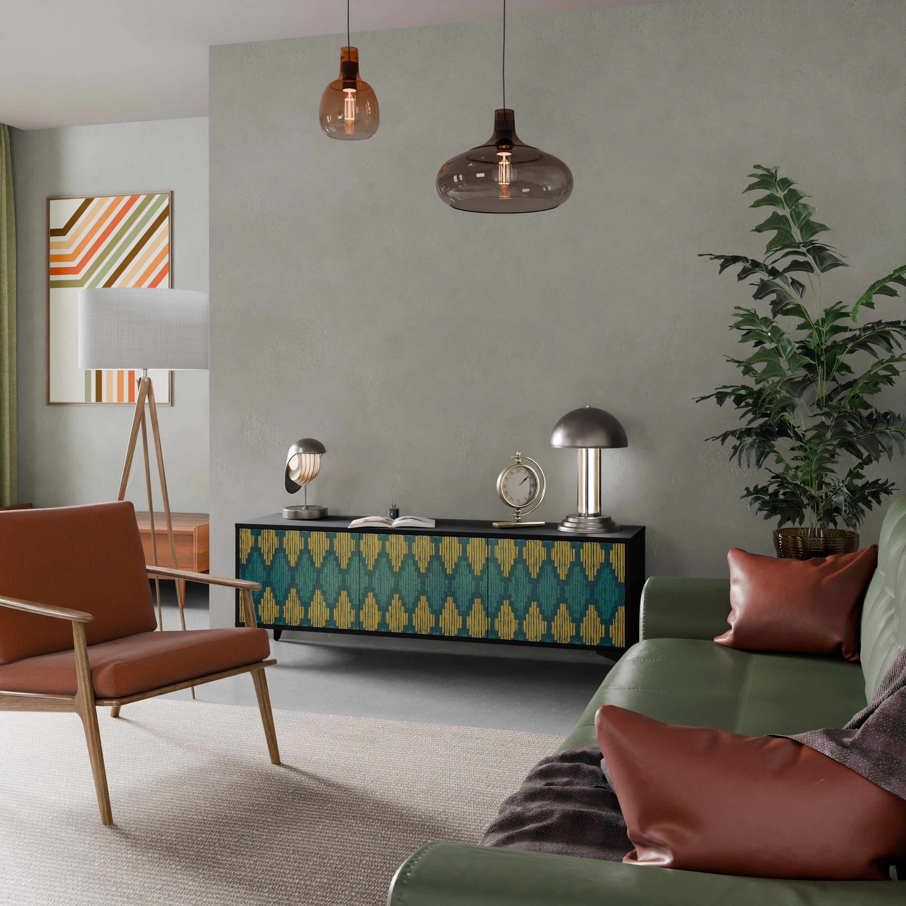 POLYGONS Móvel de TV com 3 Portas em Acabamento Preto