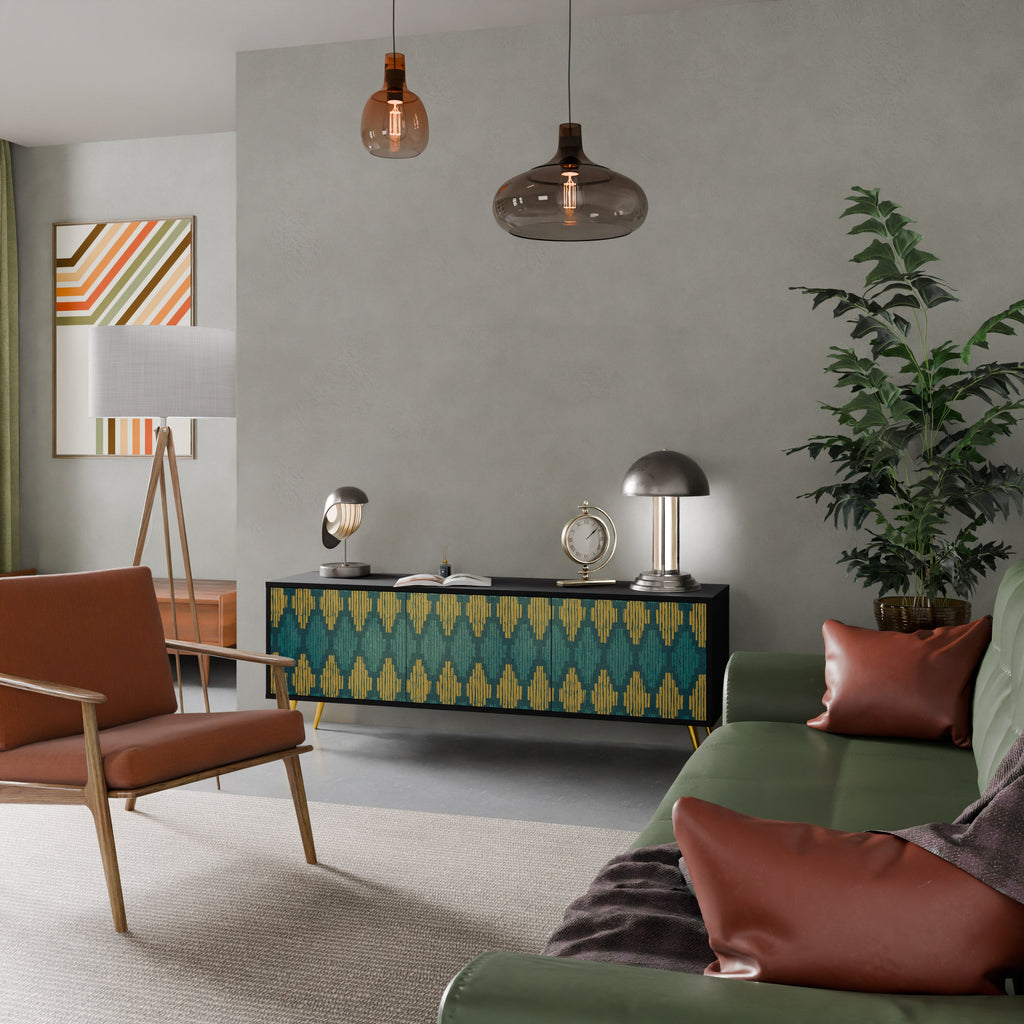 POLYGONS Móvel de TV com 3 Portas em Acabamento Preto