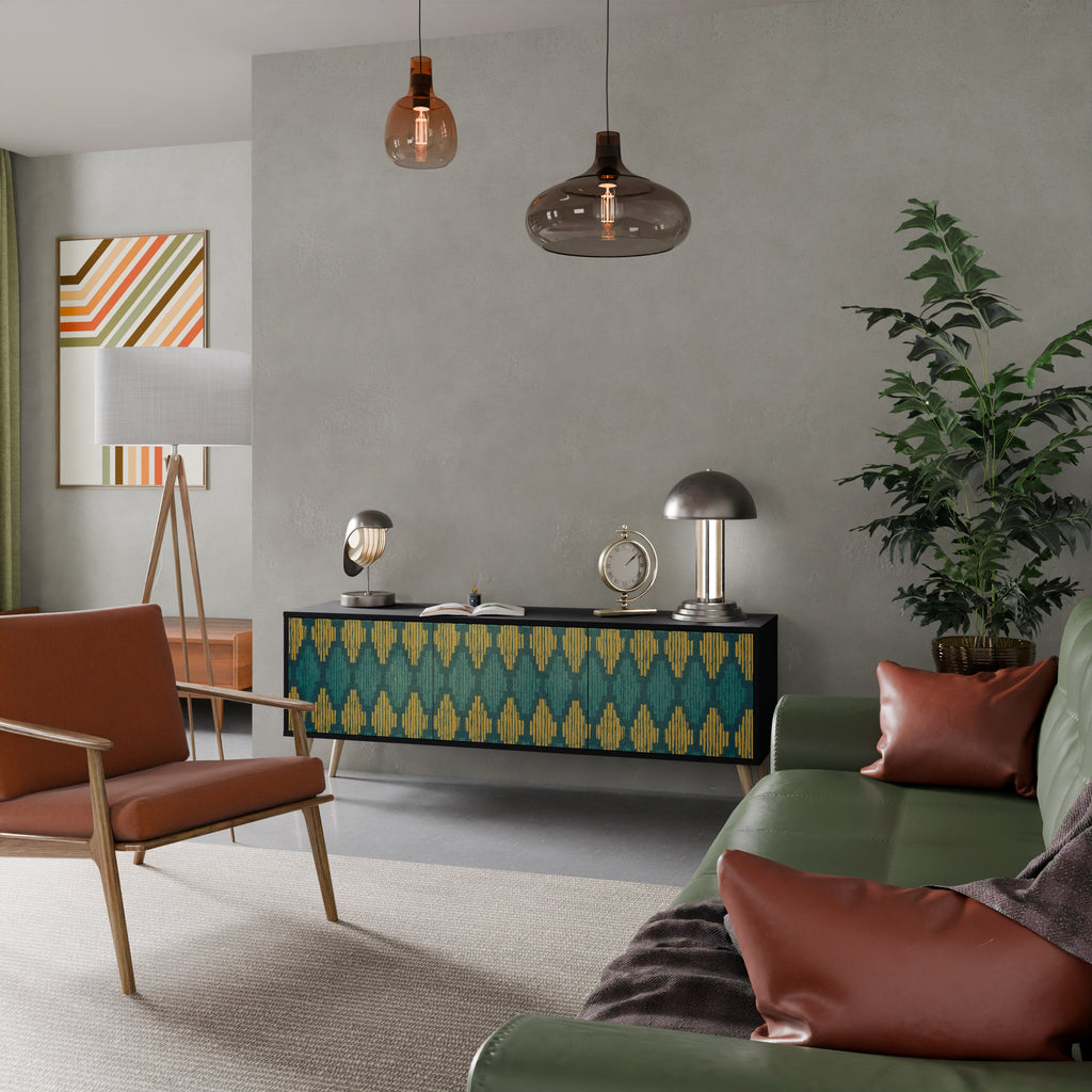 POLYGONS Móvel de TV com 3 Portas em Acabamento Preto