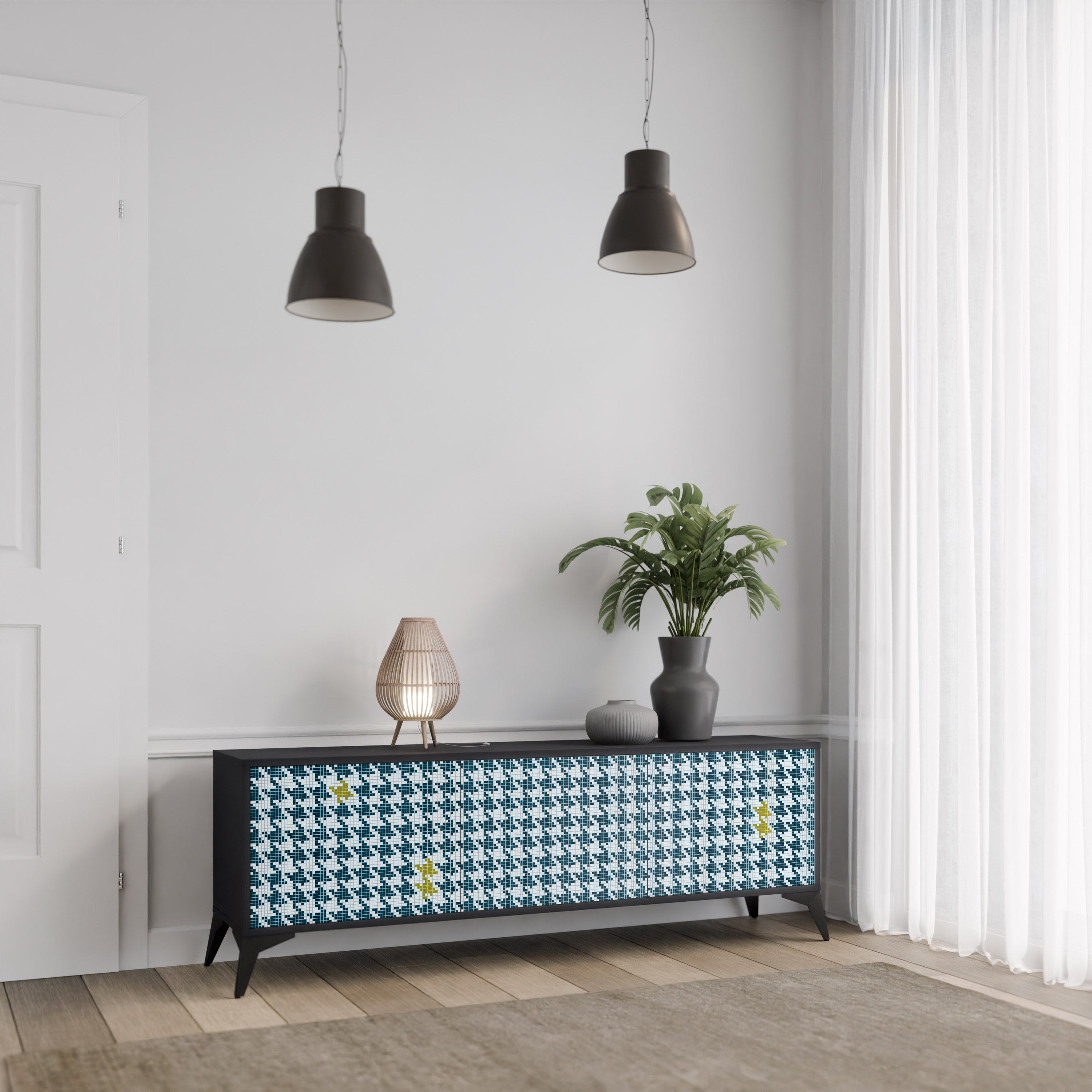 OUT OF CONTEXT Móvel de TV com 3 Portas em Acabamento Preto