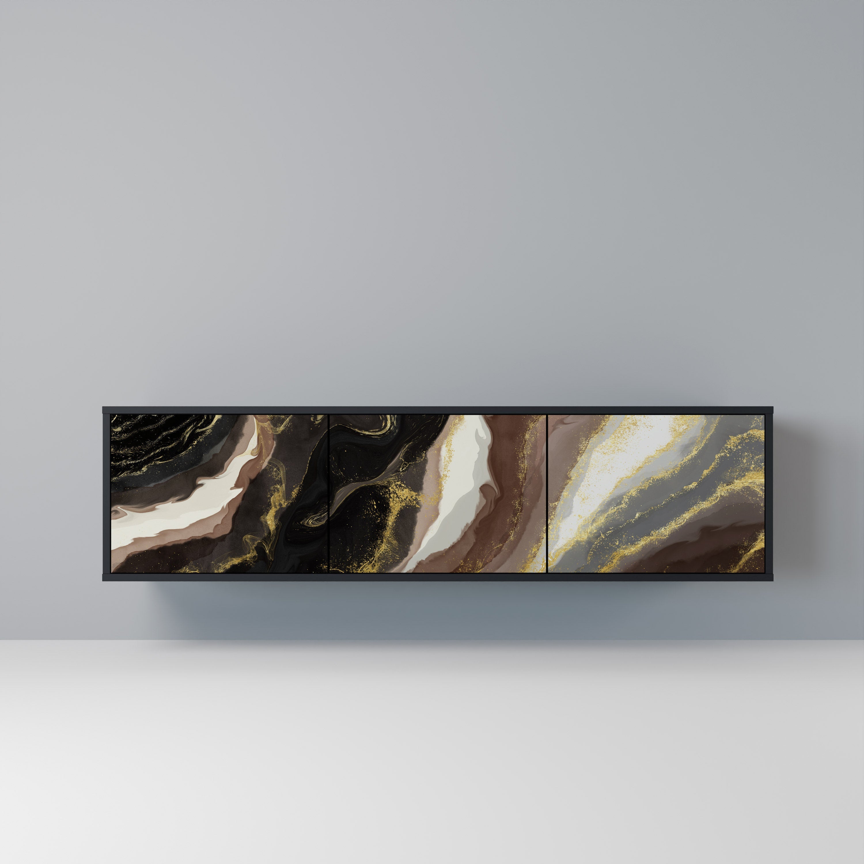 GOLD DUST Móvel de TV com 3 Portas em Acabamento Preto