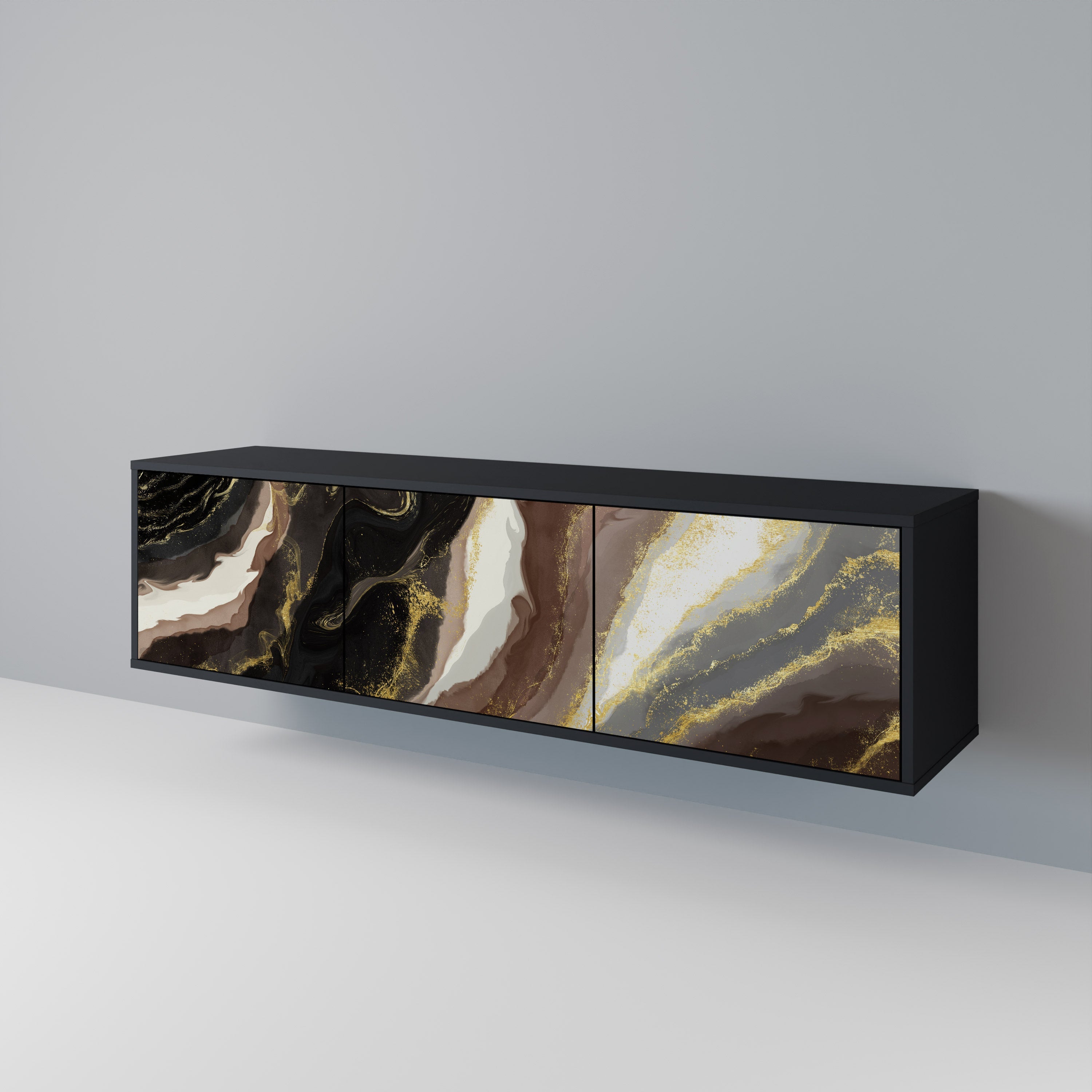 GOLD DUST Móvel de TV com 3 Portas em Acabamento Preto