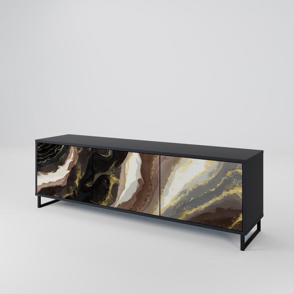 GOLD DUST Móvel de TV com 3 Portas em Acabamento Preto