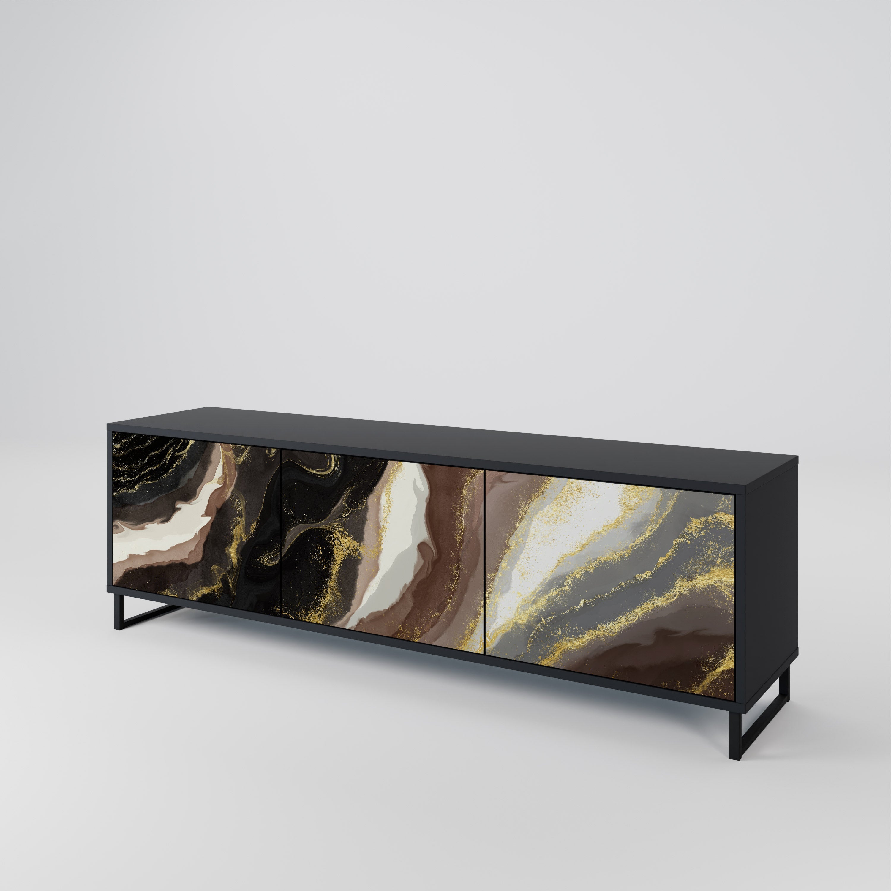 GOLD DUST Móvel de TV com 3 Portas em Acabamento Preto