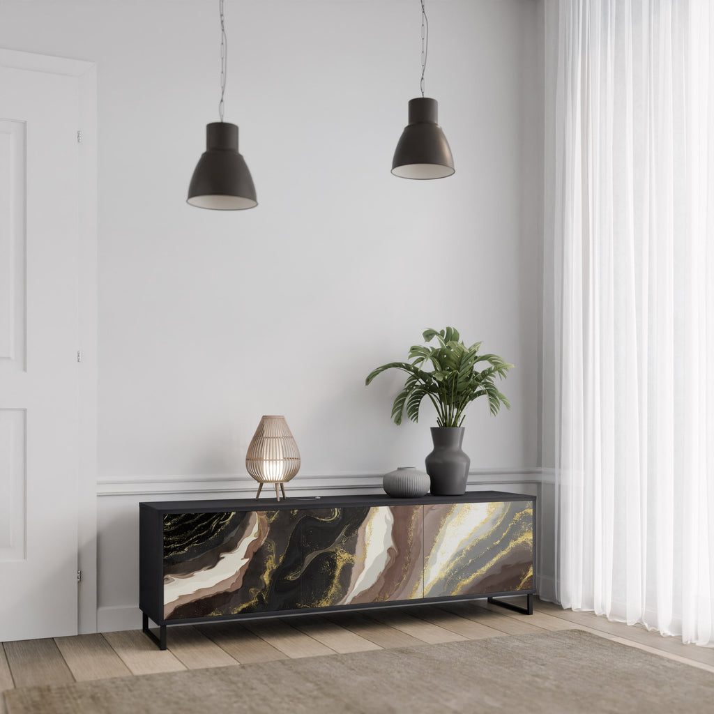 GOLD DUST Móvel de TV com 3 Portas em Acabamento Preto