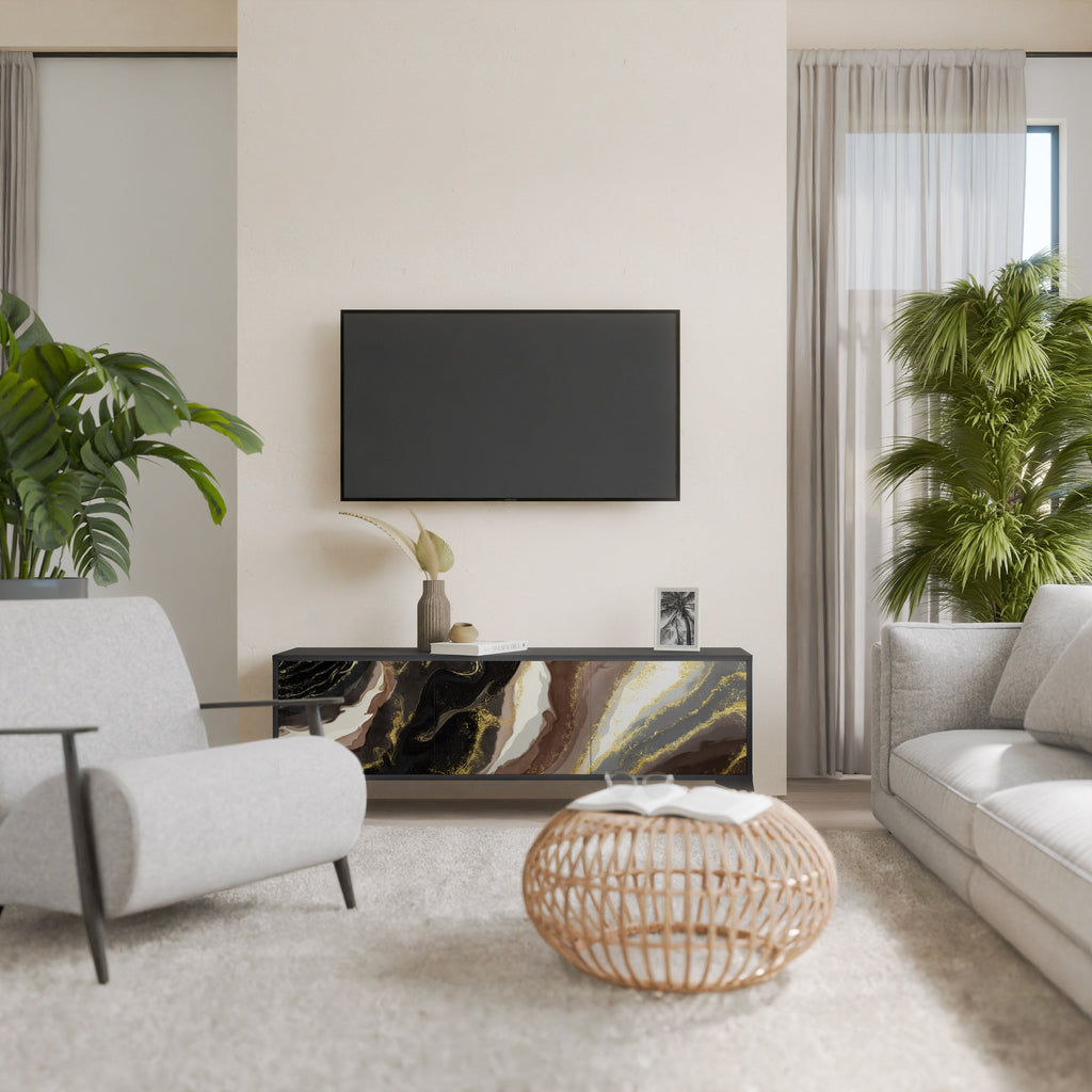 GOLD DUST Móvel de TV com 3 Portas em Acabamento Preto