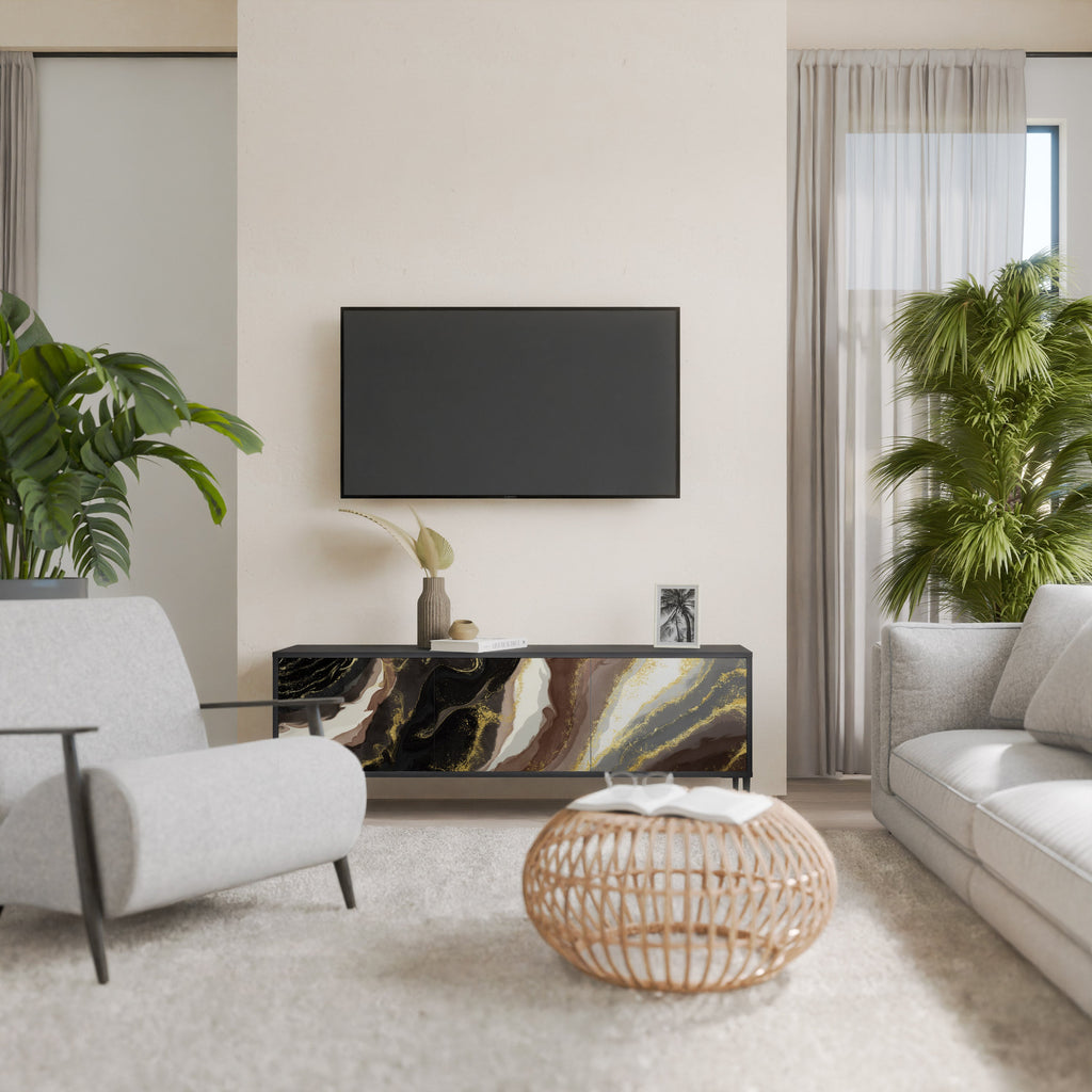 GOLD DUST Móvel de TV com 3 Portas em Acabamento Preto