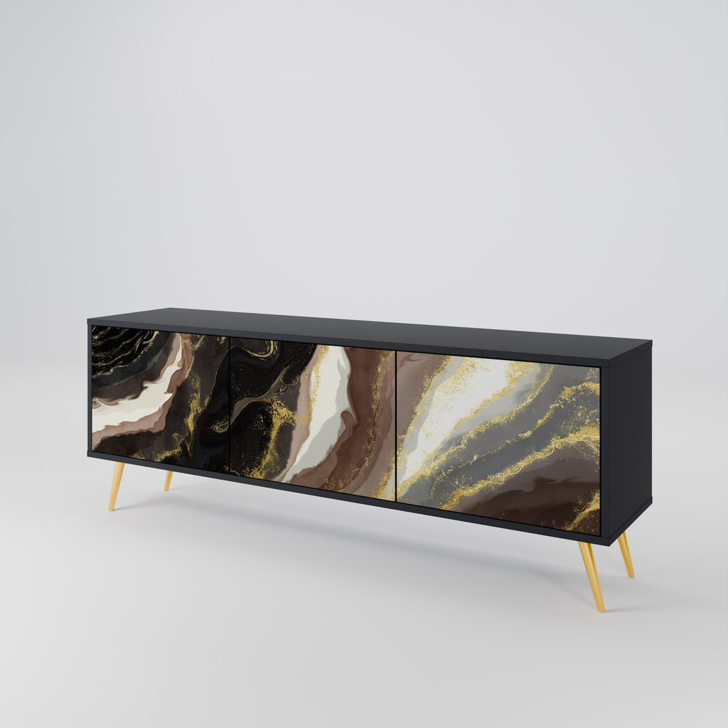 GOLD DUST Móvel de TV com 3 Portas em Acabamento Preto