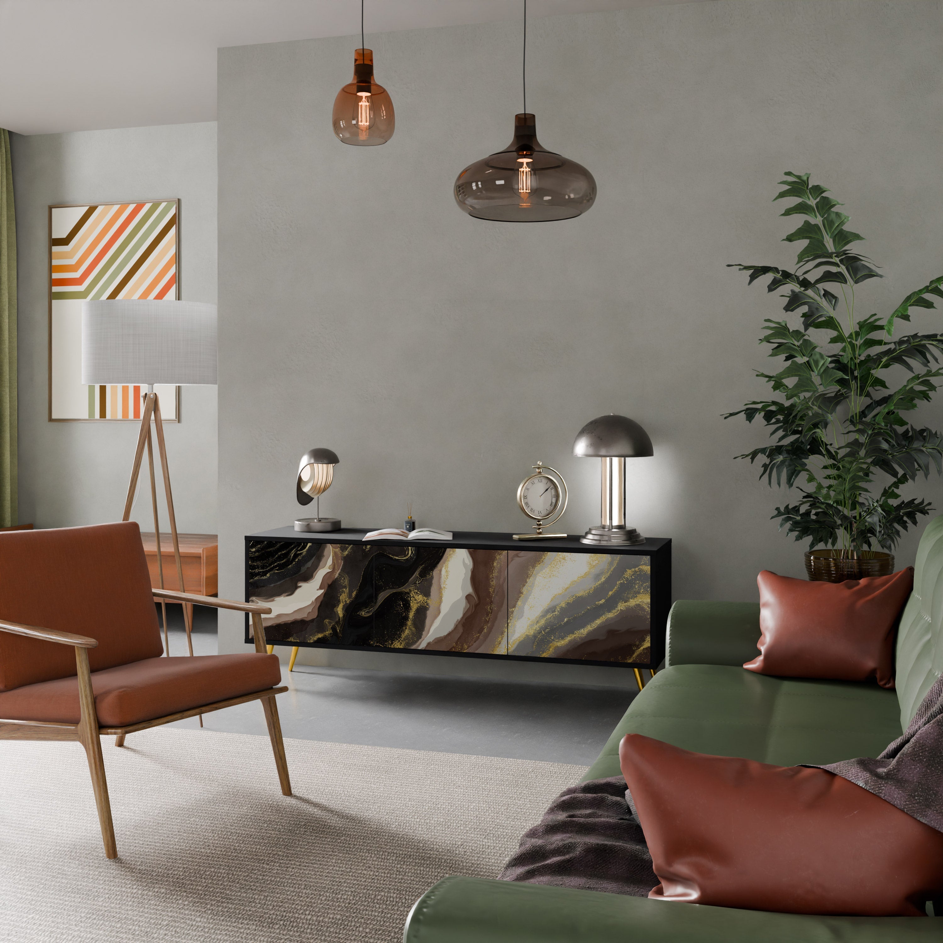 GOLD DUST Móvel de TV com 3 Portas em Acabamento Preto