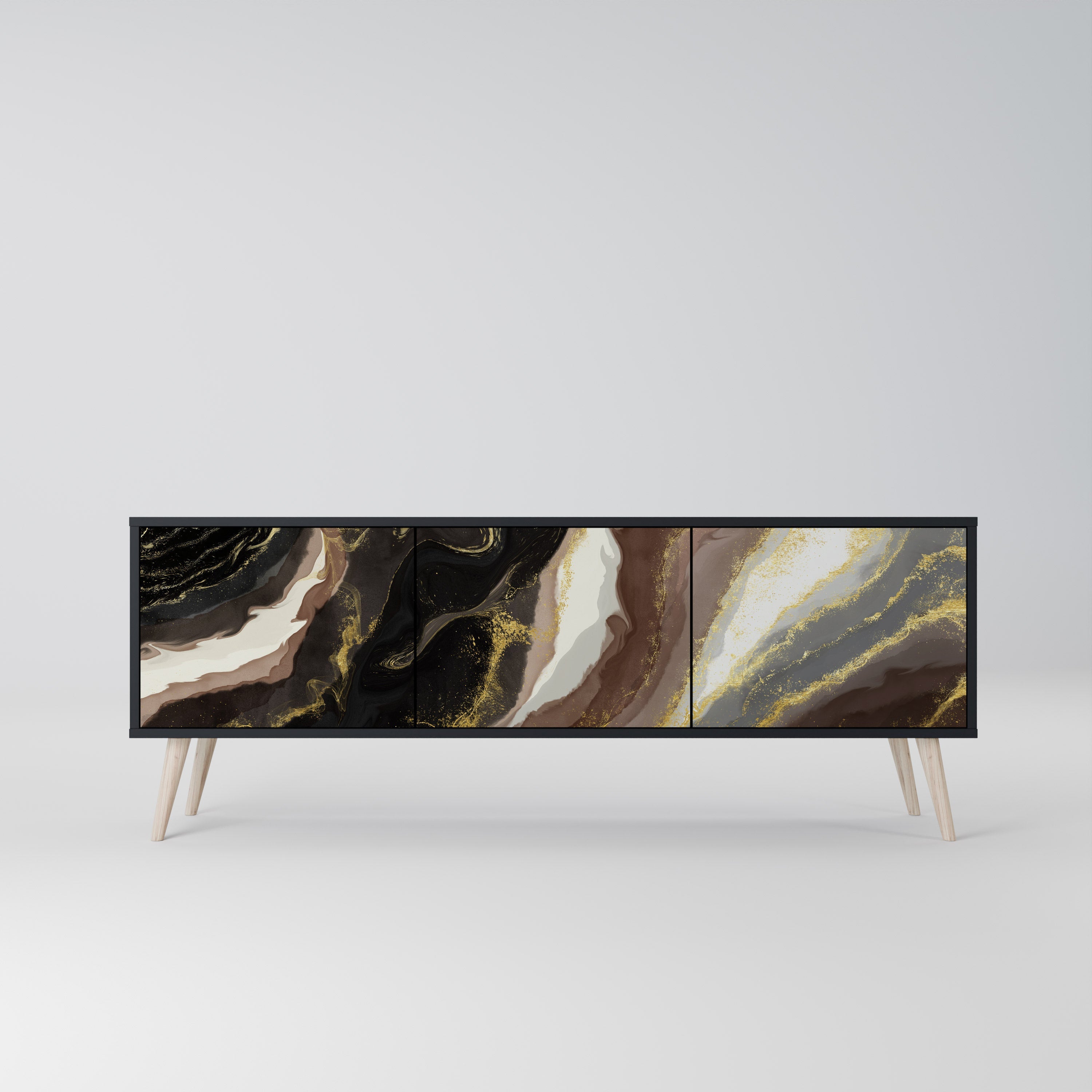 GOLD DUST Móvel de TV com 3 Portas em Acabamento Preto