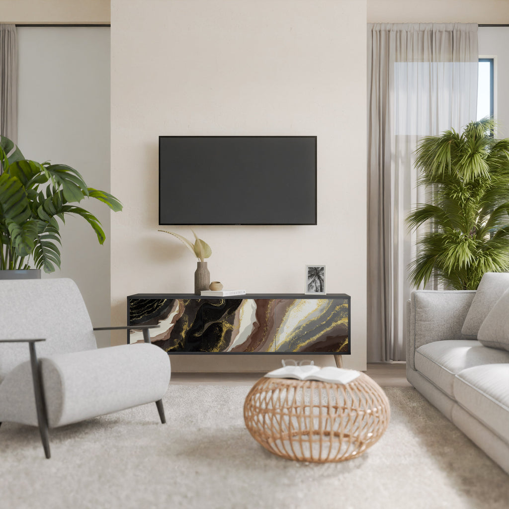 GOLD DUST Móvel de TV com 3 Portas em Acabamento Preto