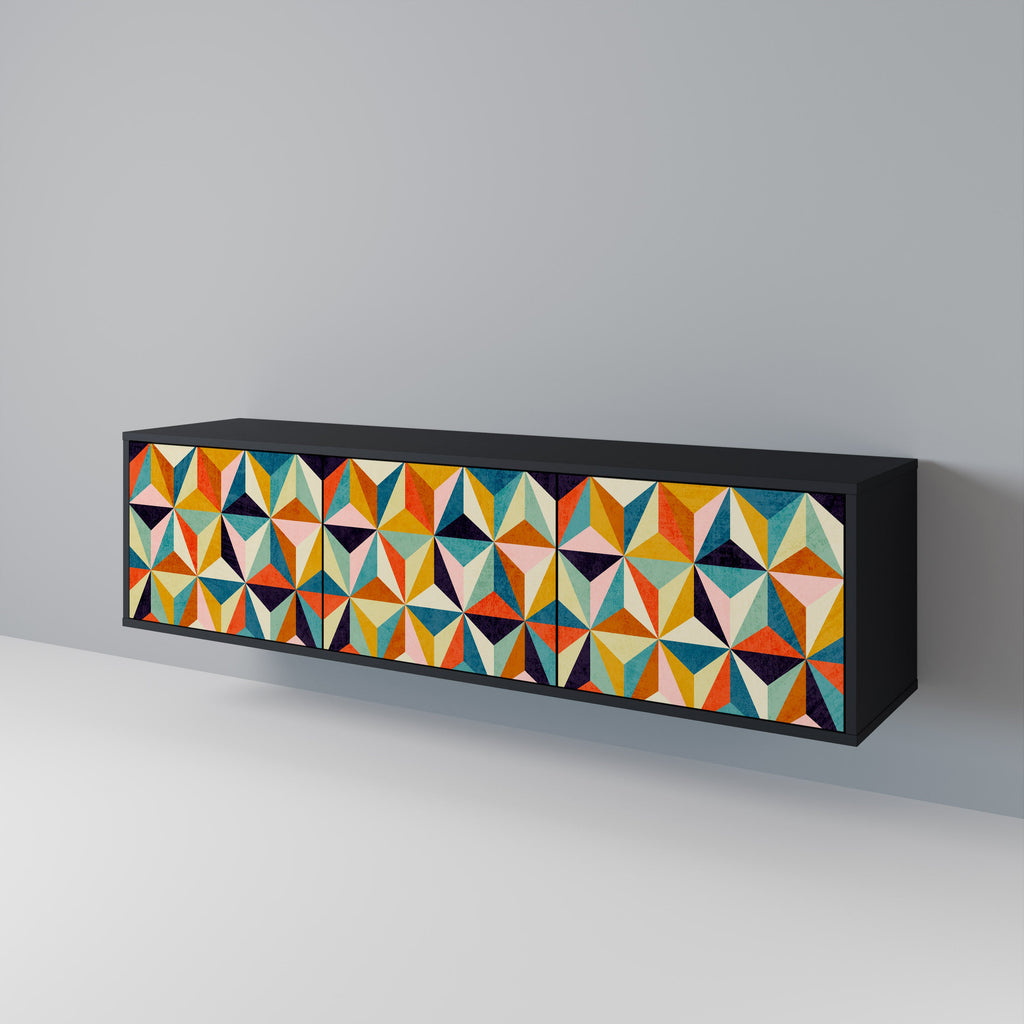 TESSELATE TREASURES Móvel de TV com 3 Portas em Acabamento Preto