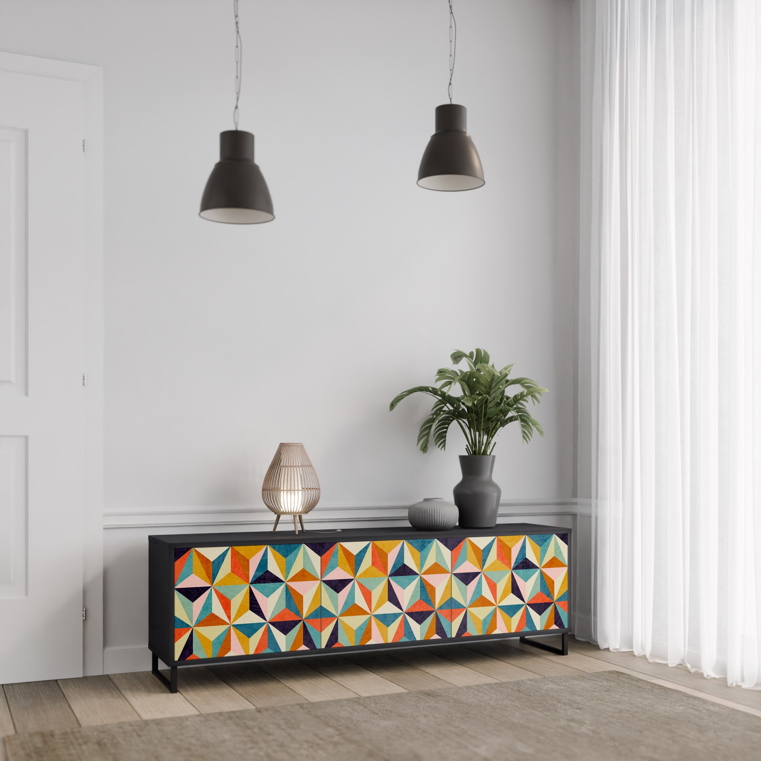 TESSELATE TREASURES Móvel de TV com 3 Portas em Acabamento Preto