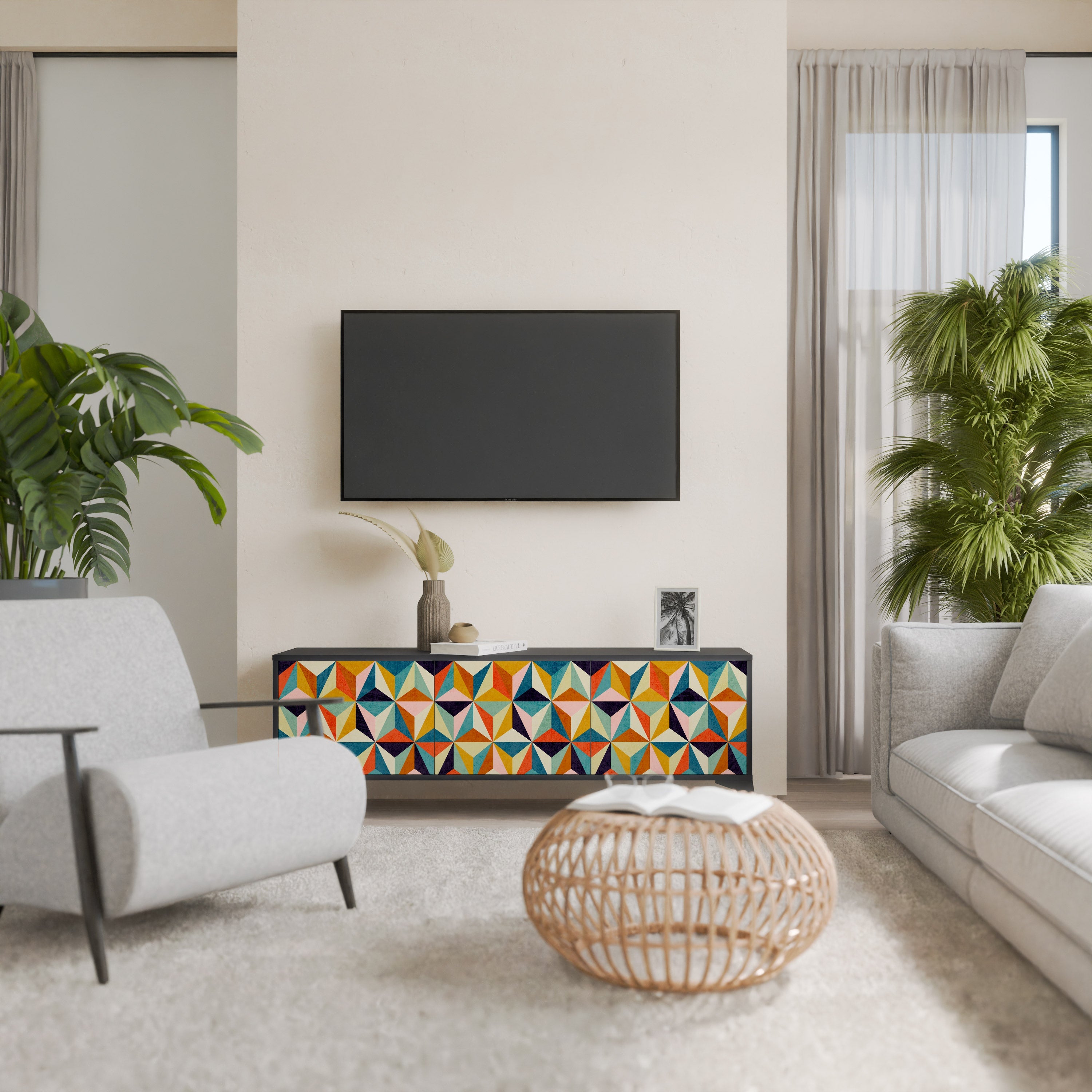 TESSELATE TREASURES Móvel de TV com 3 Portas em Acabamento Preto