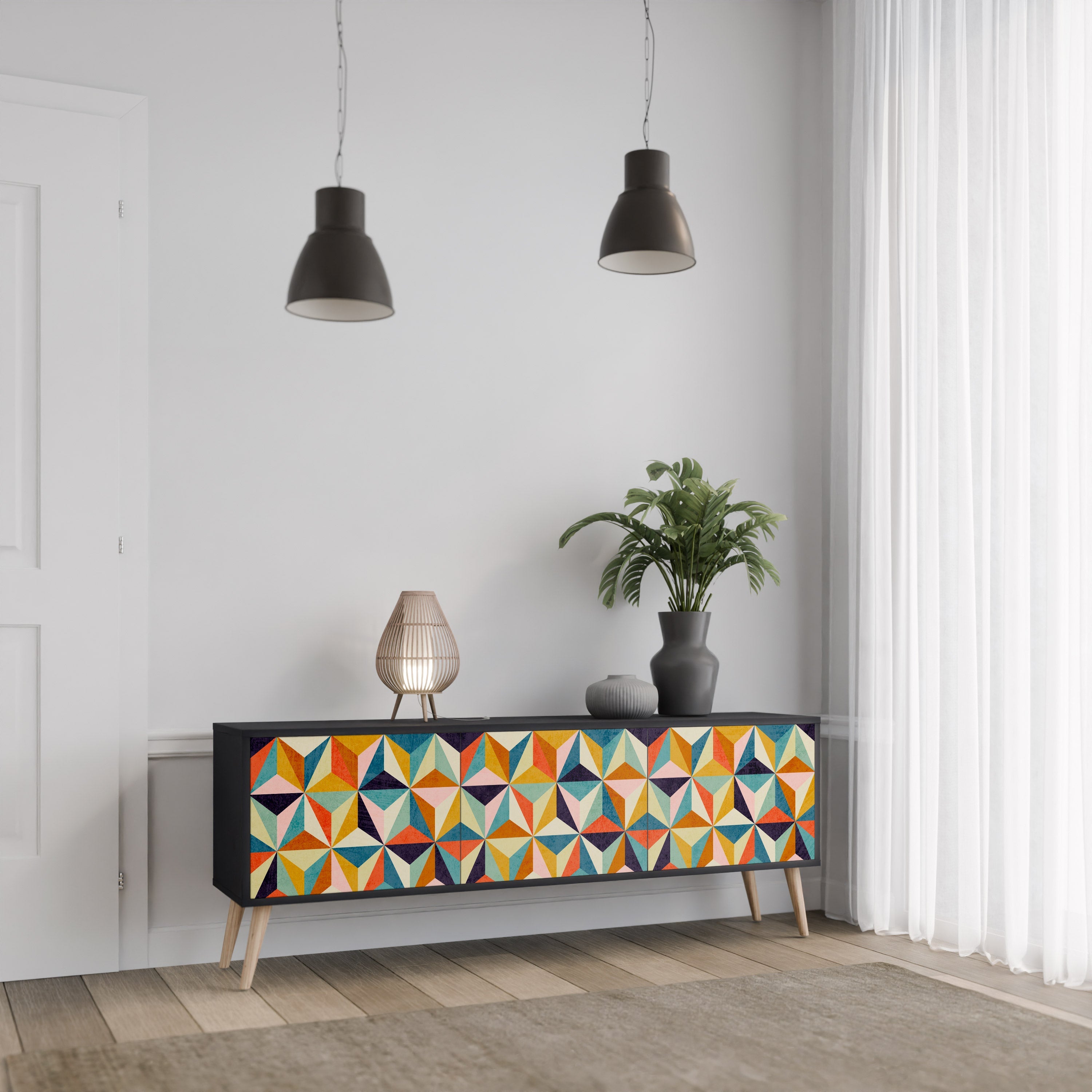 TESSELATE TREASURES Móvel de TV com 3 Portas em Acabamento Preto