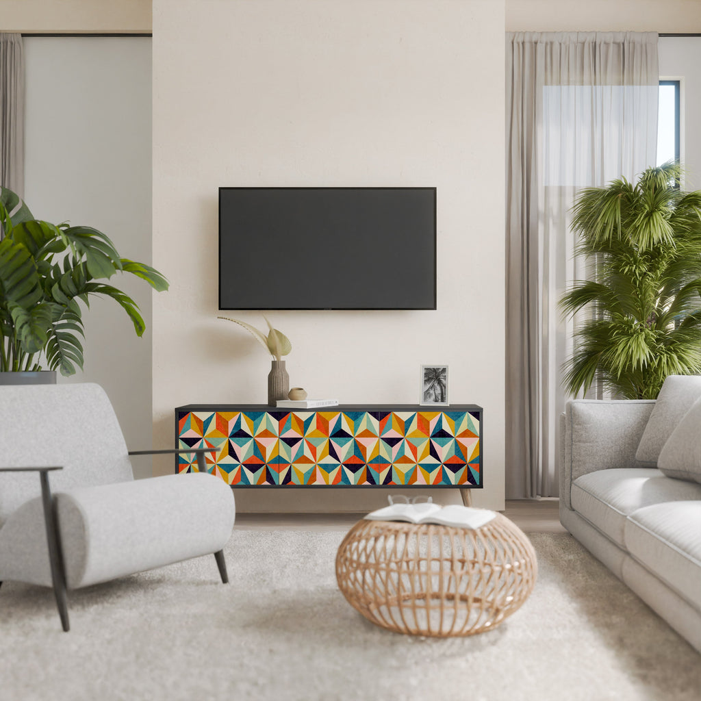 TESSELATE TREASURES Móvel de TV com 3 Portas em Acabamento Preto