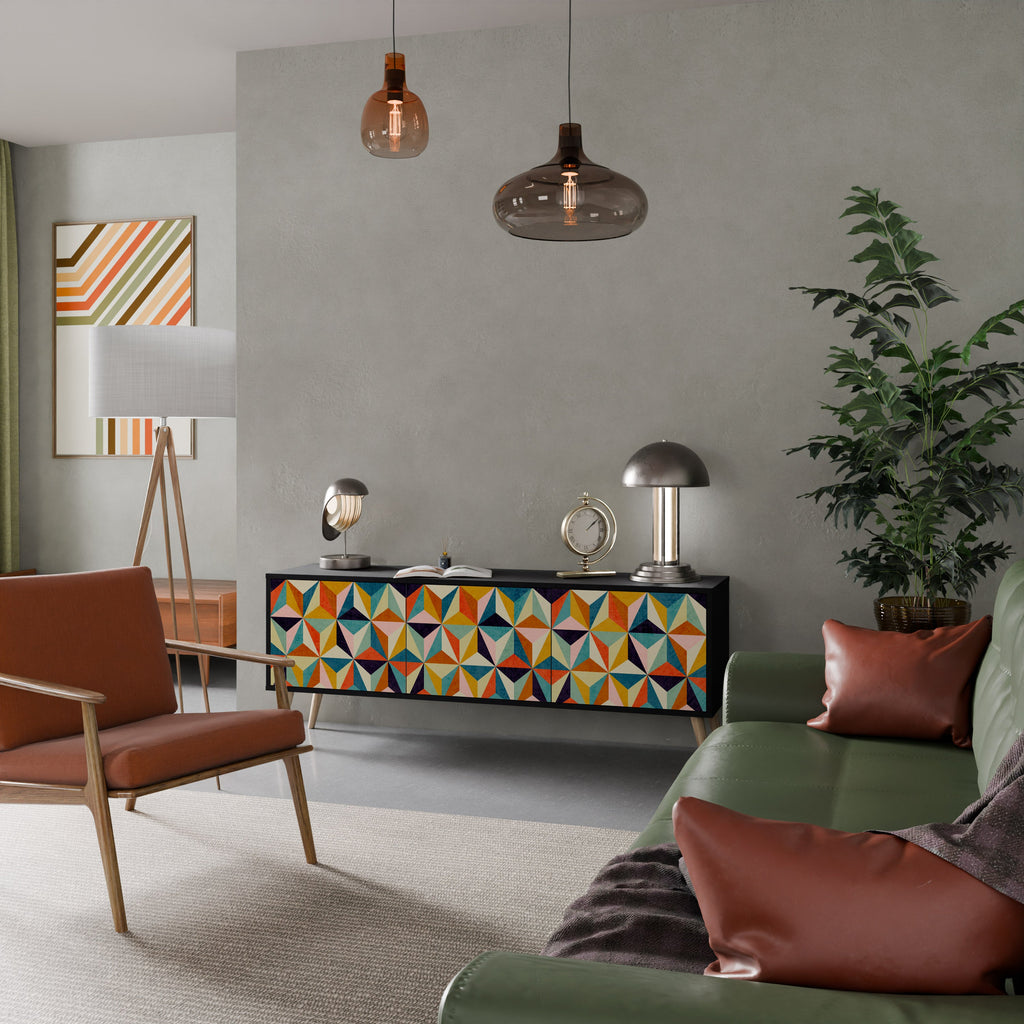 TESSELATE TREASURES Móvel de TV com 3 Portas em Acabamento Preto