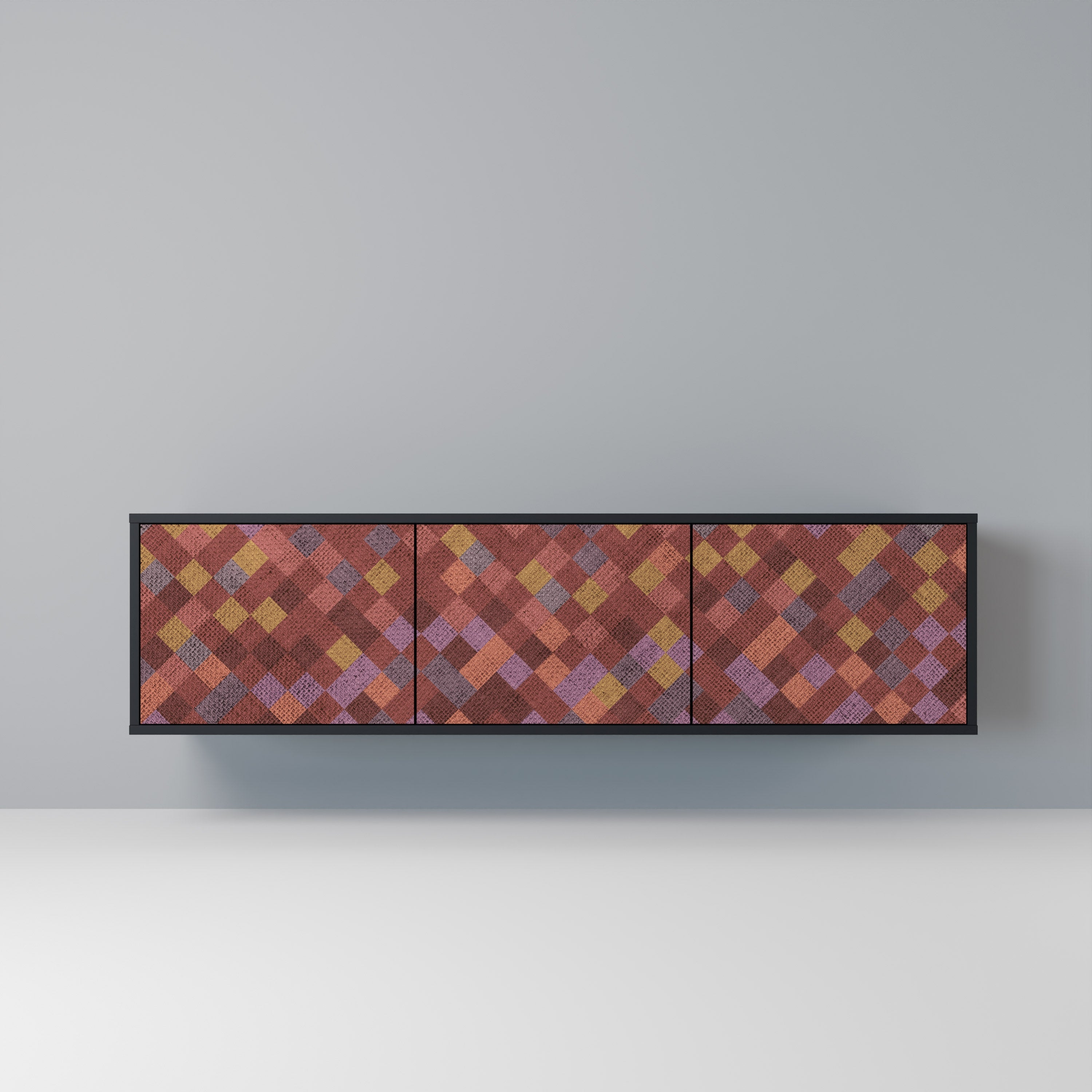 PAINTED SQUARES Móvel de TV com 3 Portas em Acabamento Preto