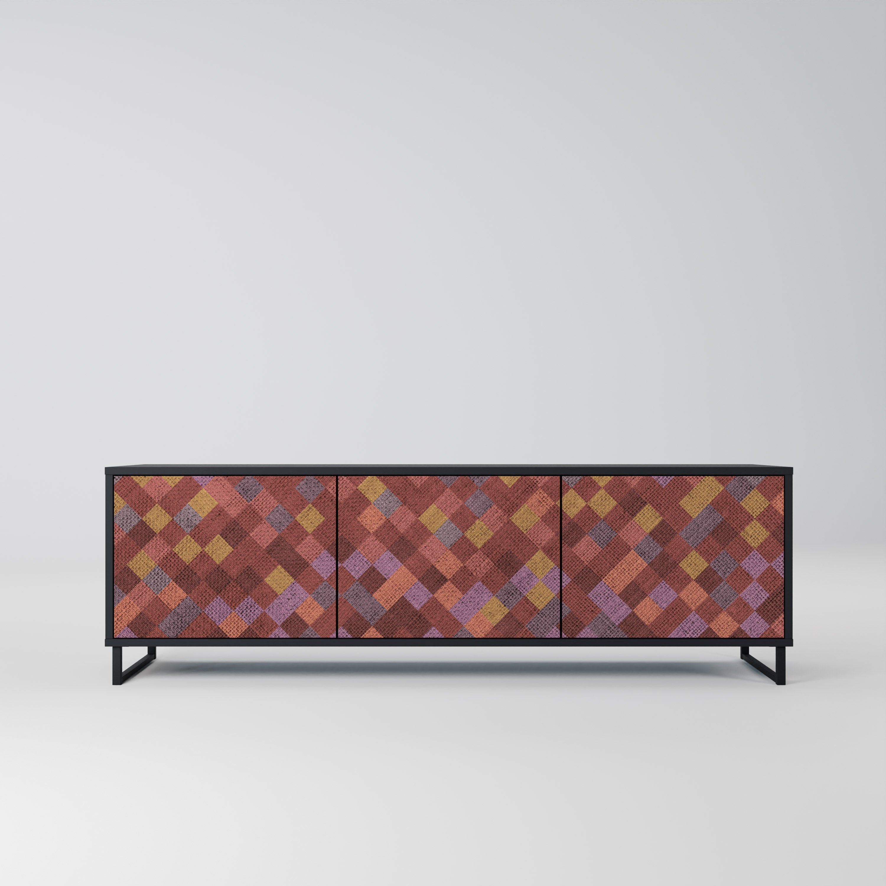 PAINTED SQUARES Móvel de TV com 3 Portas em Acabamento Preto