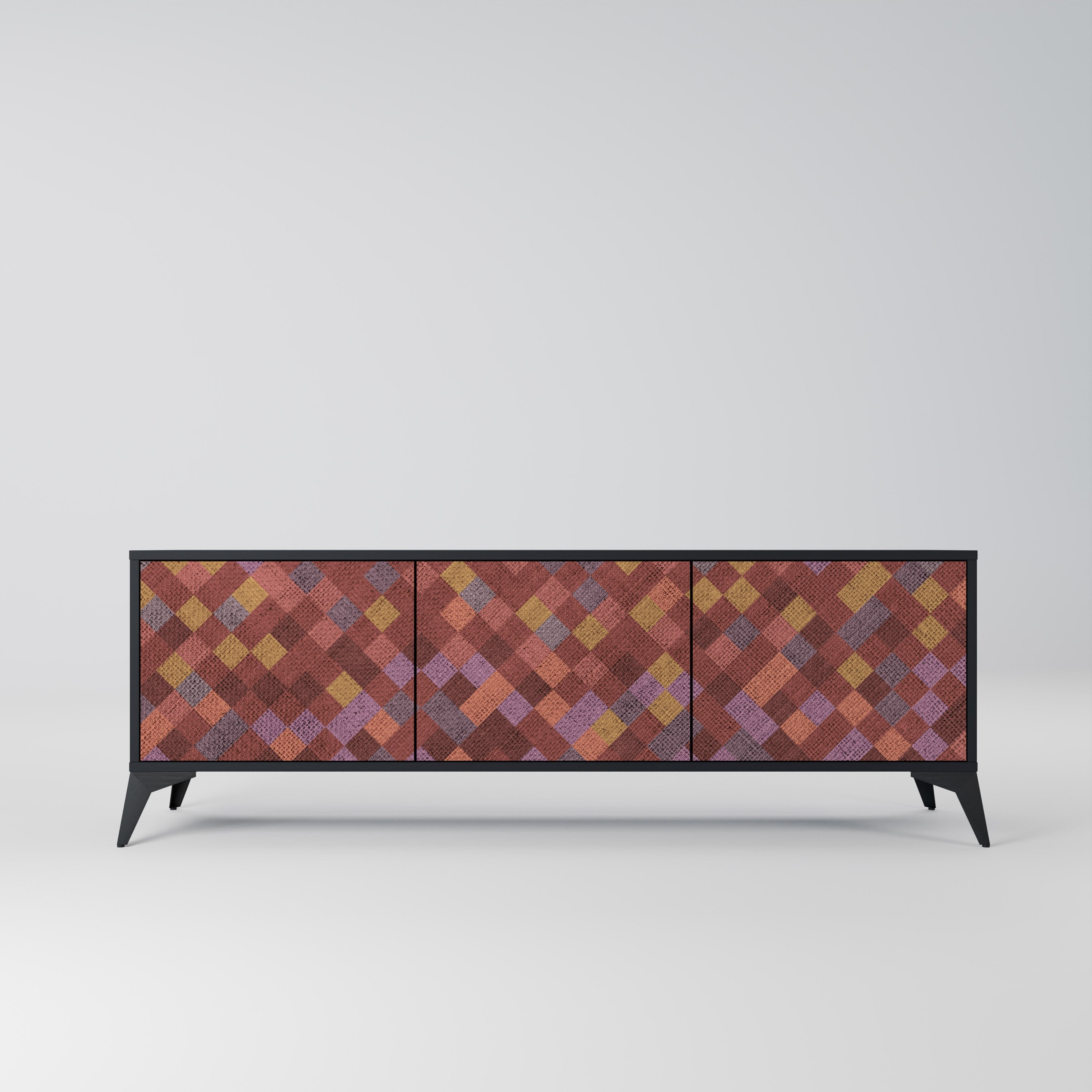 PAINTED SQUARES Móvel de TV com 3 Portas em Acabamento Preto