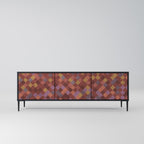 PAINTED SQUARES 3-Door TV Stand in Black Finish