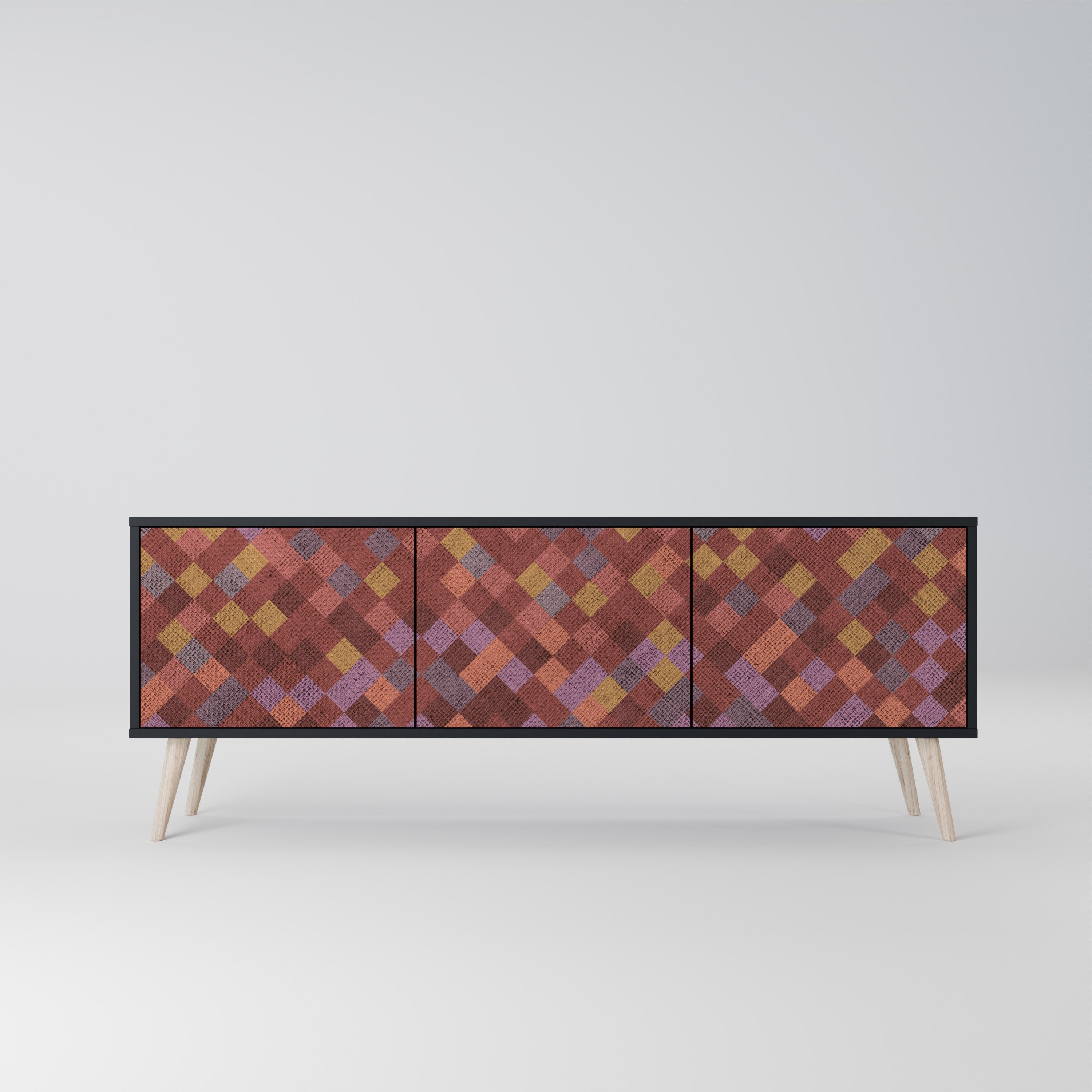 PAINTED SQUARES Móvel de TV com 3 Portas em Acabamento Preto